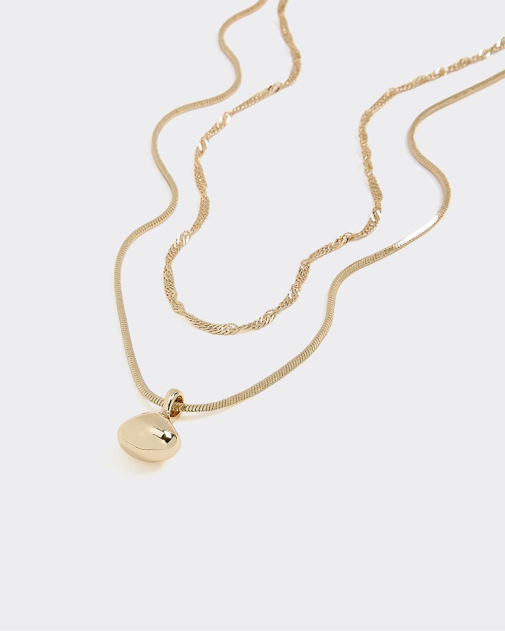 Double-Chain Necklace with Metal Pendant - Image 3