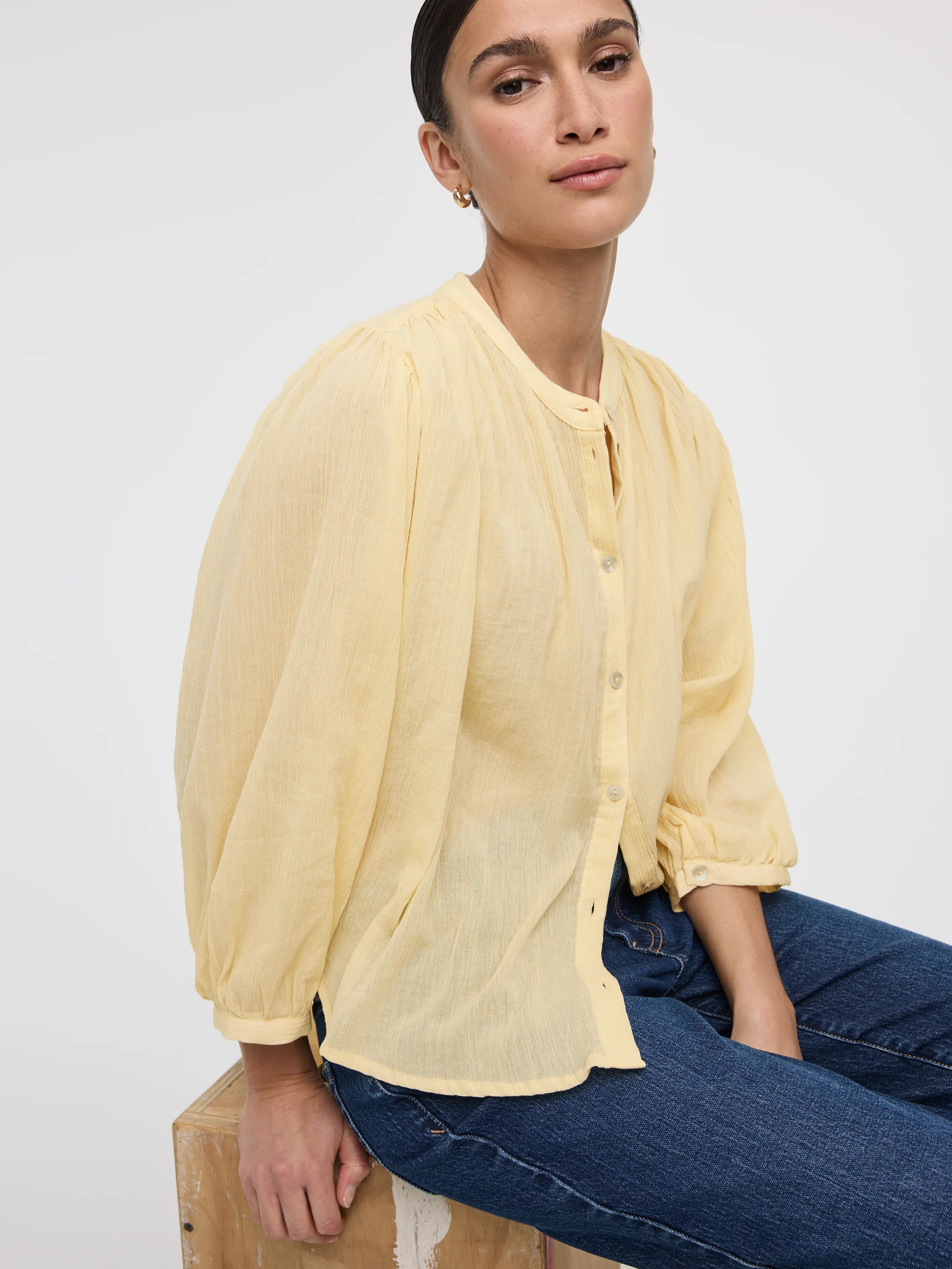 Crew-Neck Buttoned-Down Gauze Blouse - Image 12