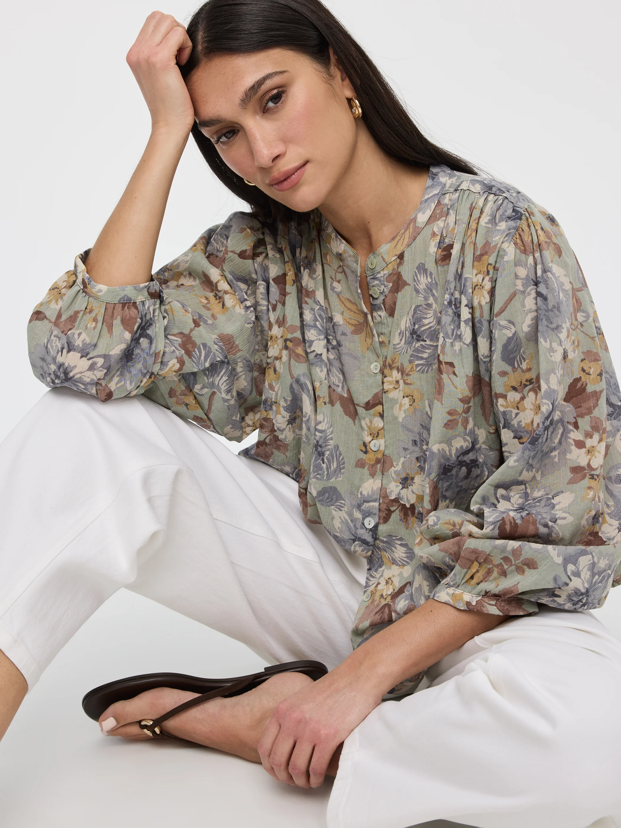 Crew-Neck Buttoned-Down Gauze Blouse - Image 4