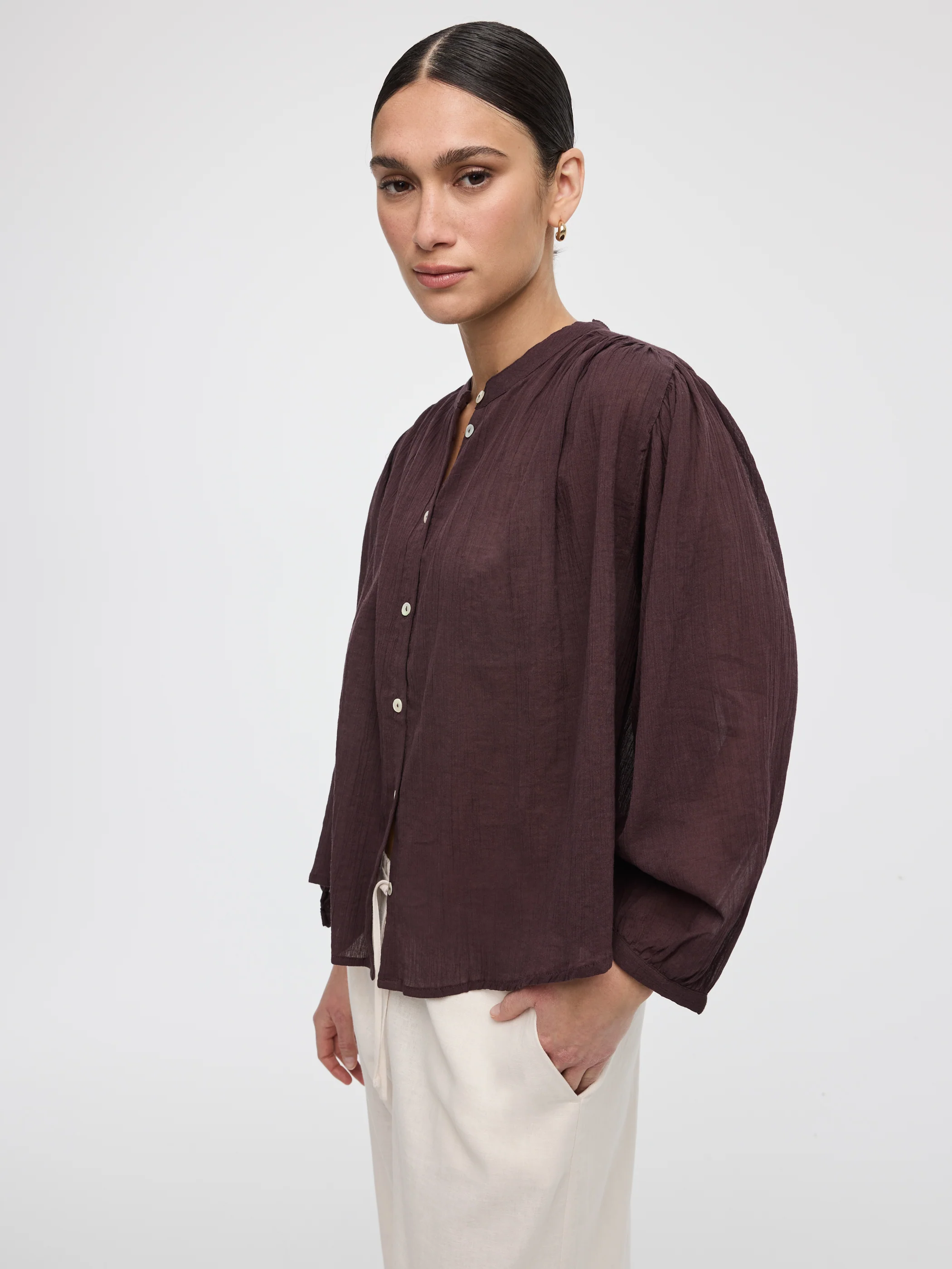 Crew-Neck Buttoned-Down Gauze Blouse - Image 8