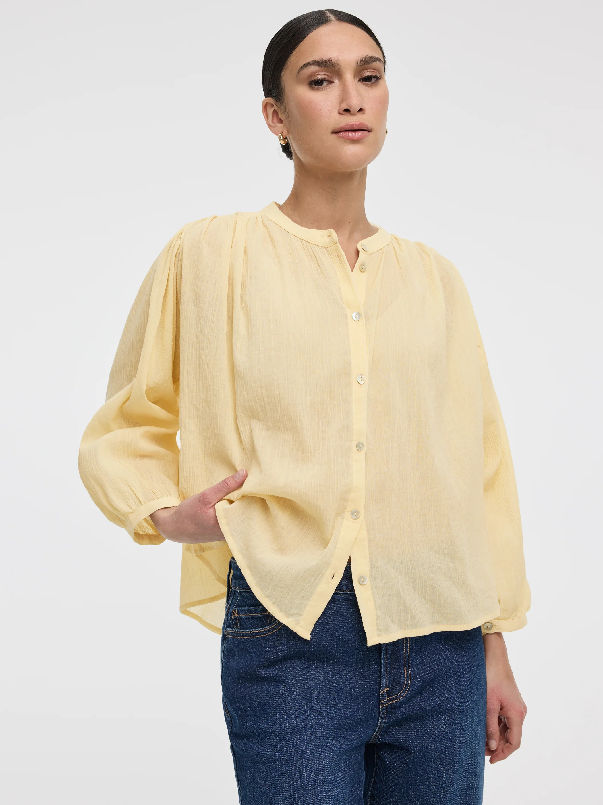 Crew-Neck Buttoned-Down Gauze Blouse - Image 9