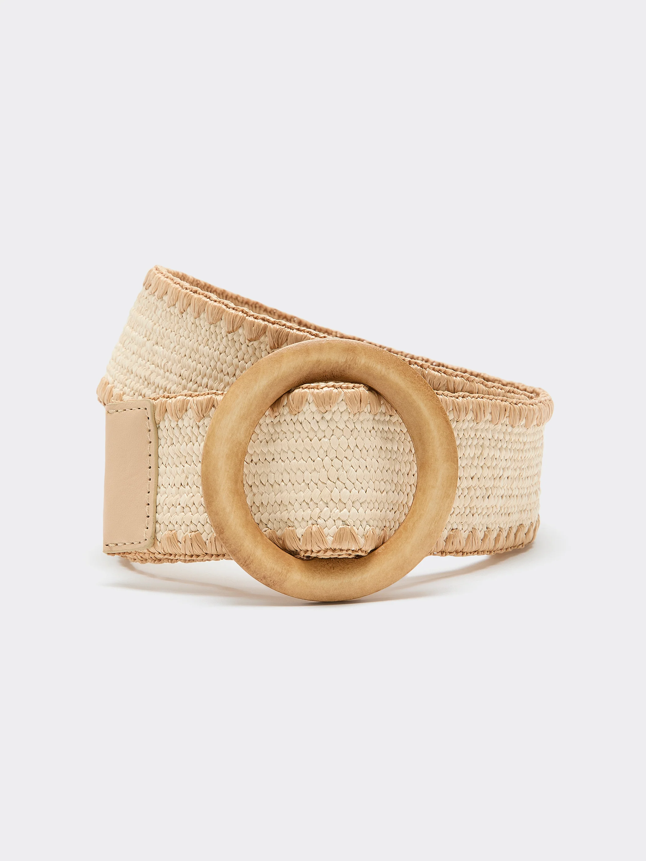 Elastic Straw Belt with Round Wooden Buckle