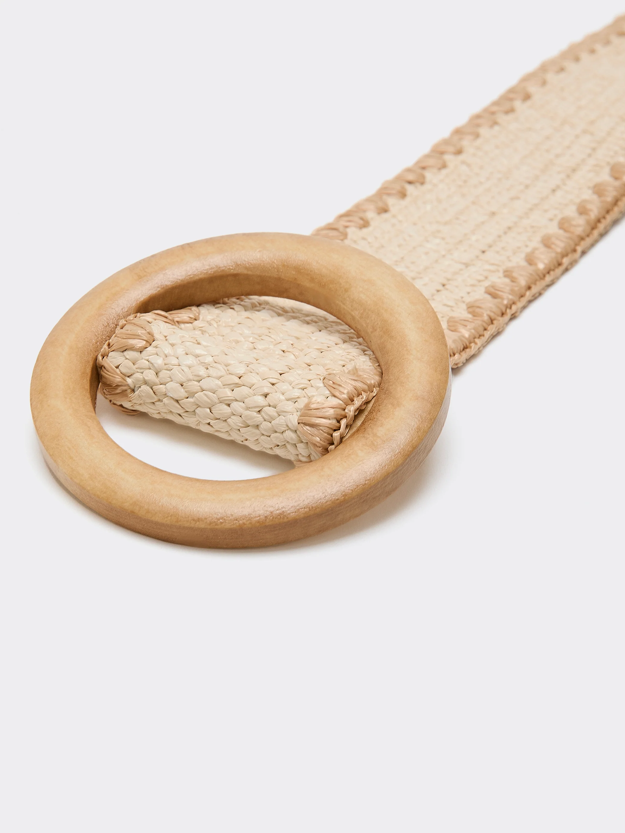 Elastic Straw Belt with Round Wooden Buckle - Image 2