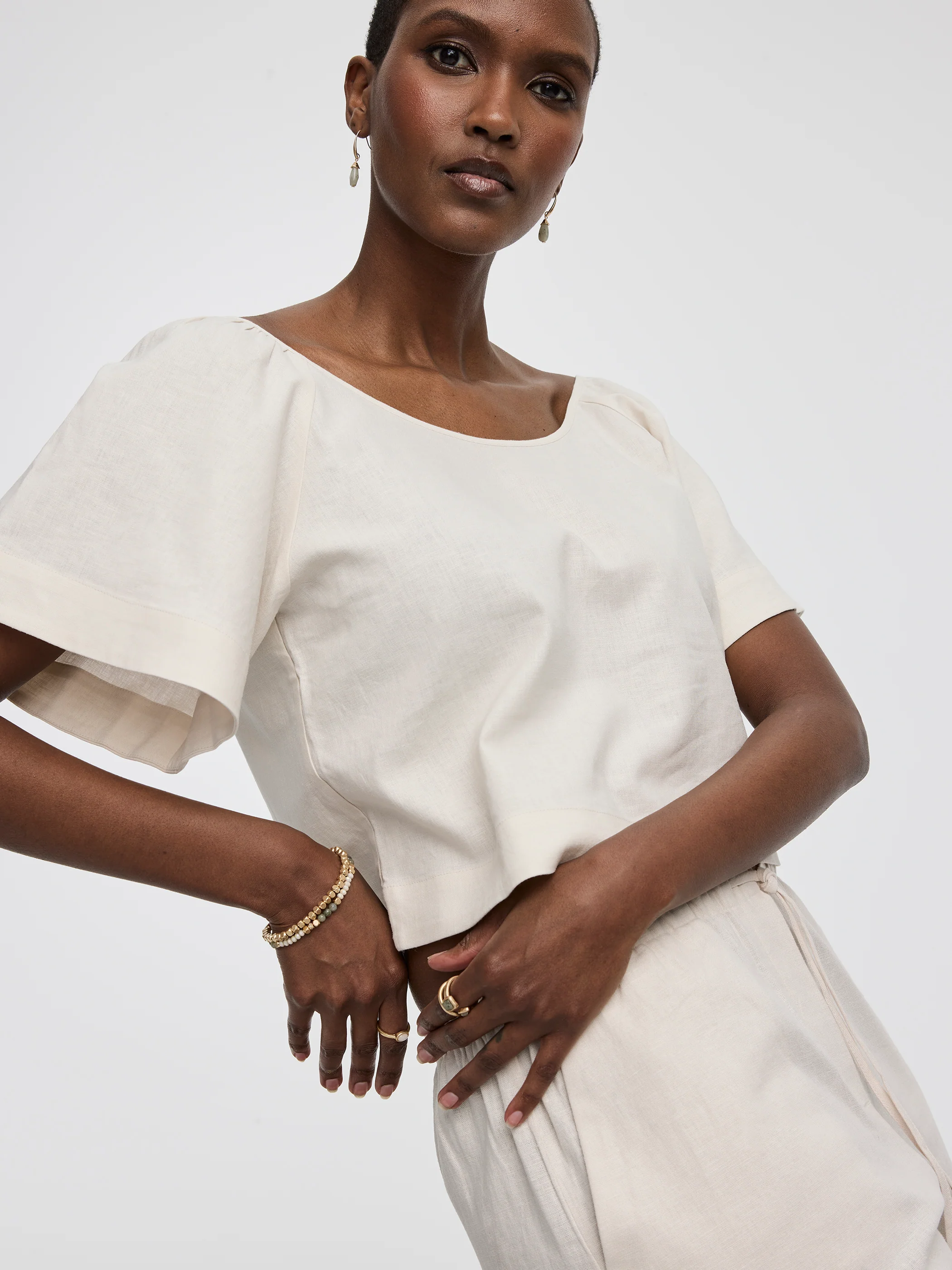 Scoop-Neck Blouse with Flutter Sleeves - Image 4