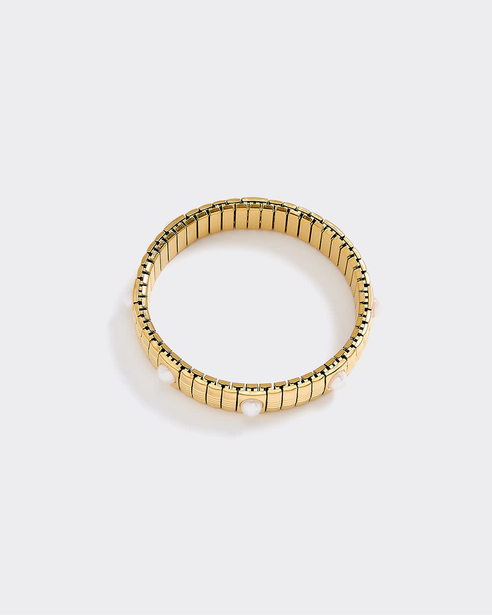 Stainless Steel Baguette Bracelet with Pearls - Image 2