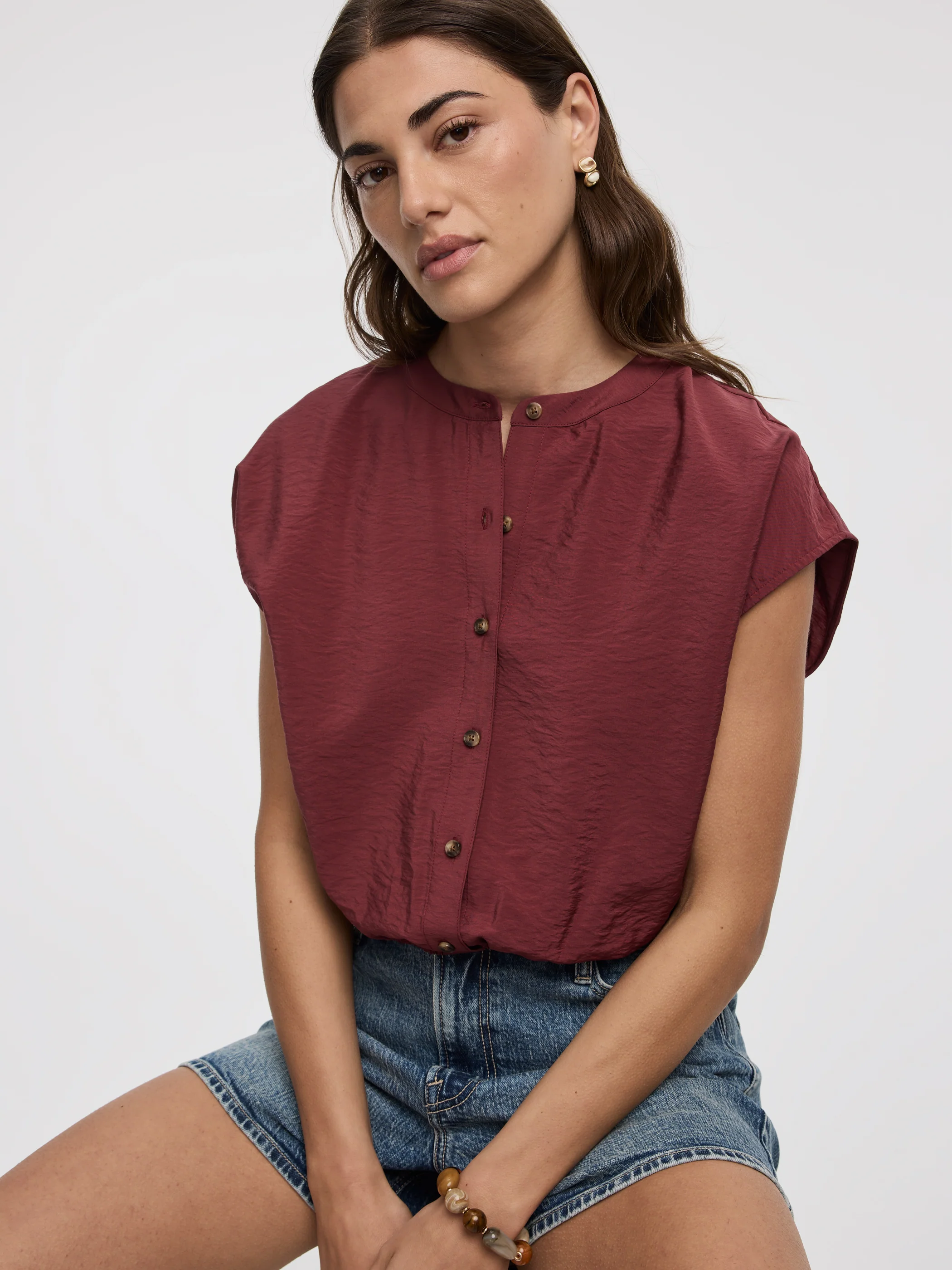Extended-Sleeve Crew-Neck Buttoned-Down Blouse - Image 12