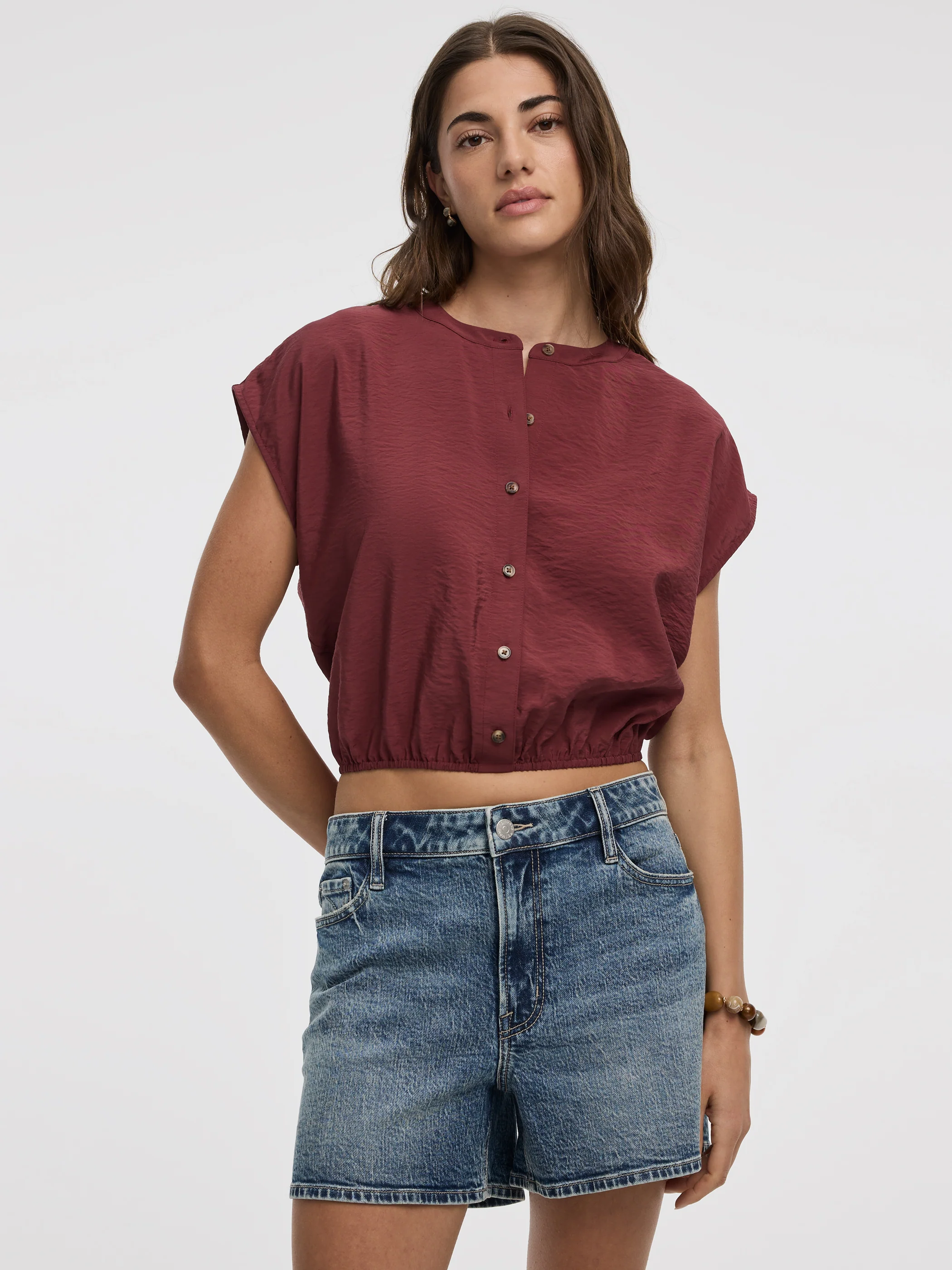 Extended-Sleeve Crew-Neck Buttoned-Down Blouse - Image 9