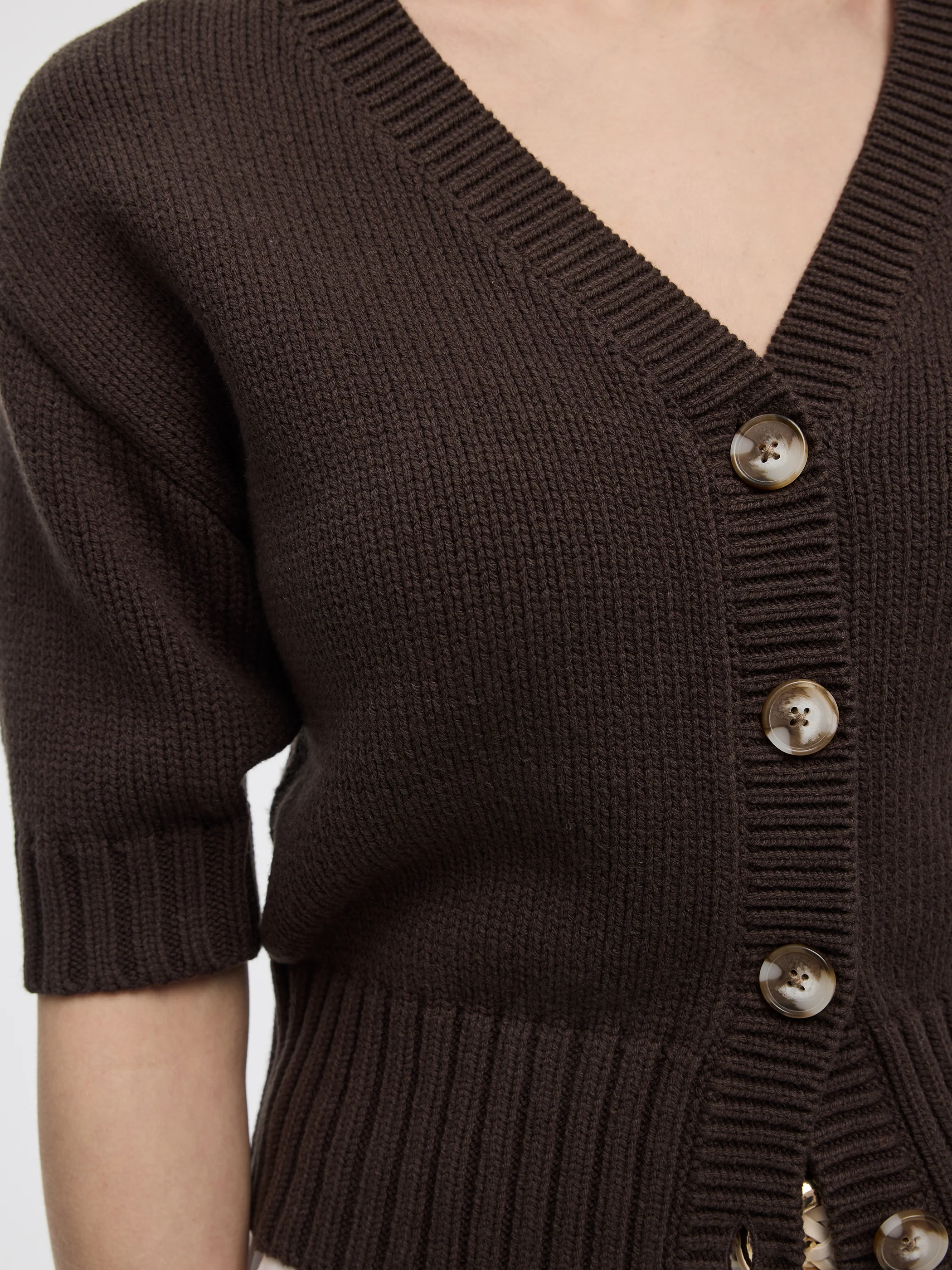 Loose Elbow-Sleeve V-Neck Cardigan - Image 6