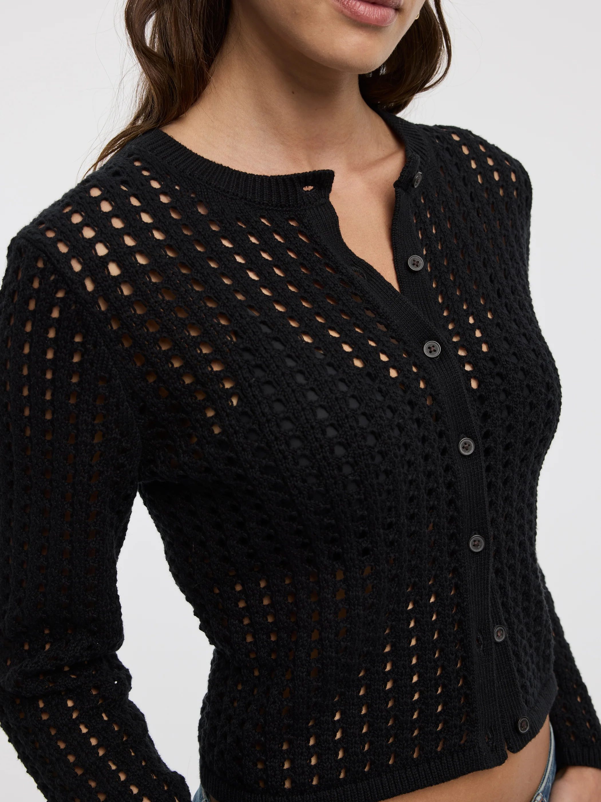 Long-Sleeve Crew-Neck Cardigan with Open Stitches - Image 2