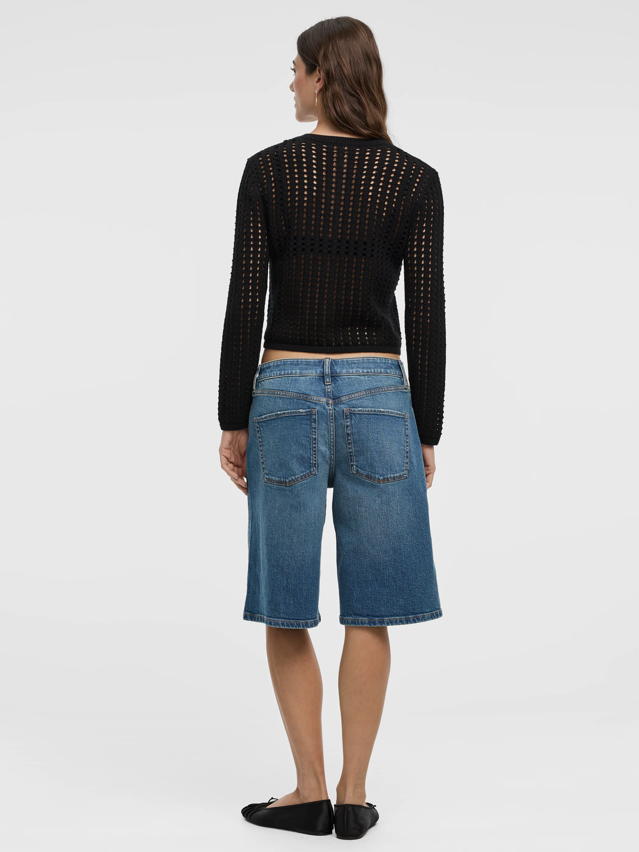 Long-Sleeve Crew-Neck Cardigan with Open Stitches - Image 3