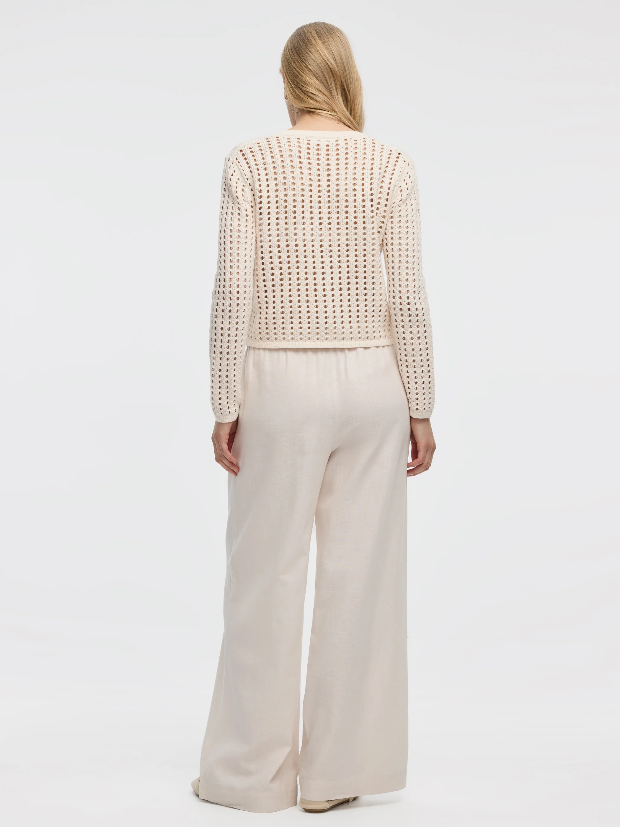 Long-Sleeve Crew-Neck Cardigan with Open Stitches - Image 7