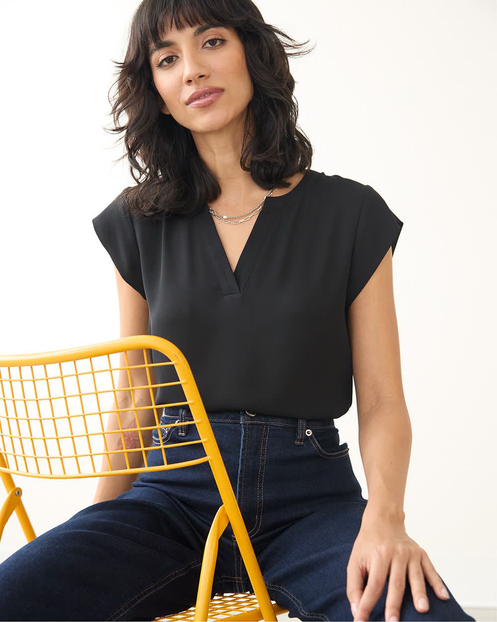 Cap Sleeve Split Neck Blouse - R Essentials - Image 3