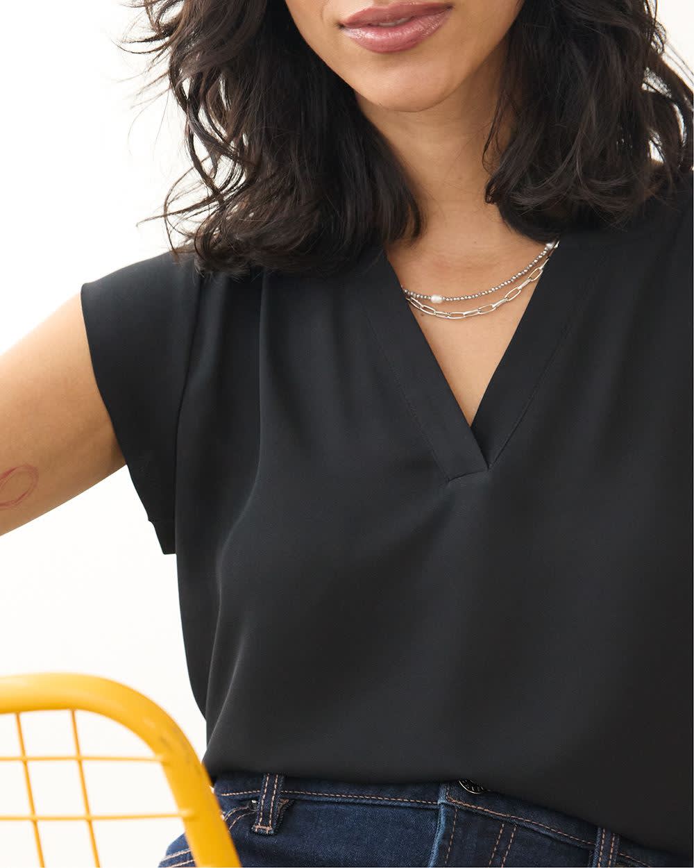 Cap Sleeve Split Neck Blouse - R Essentials - Image 4