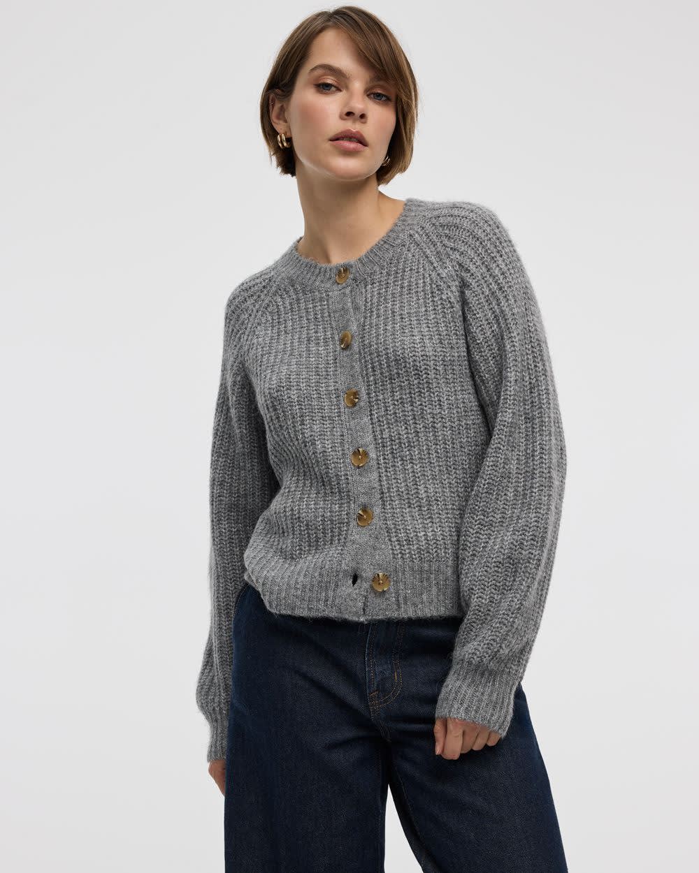 Long-Balloon-Sleeve Crew-Neck Cardigan - Image 11