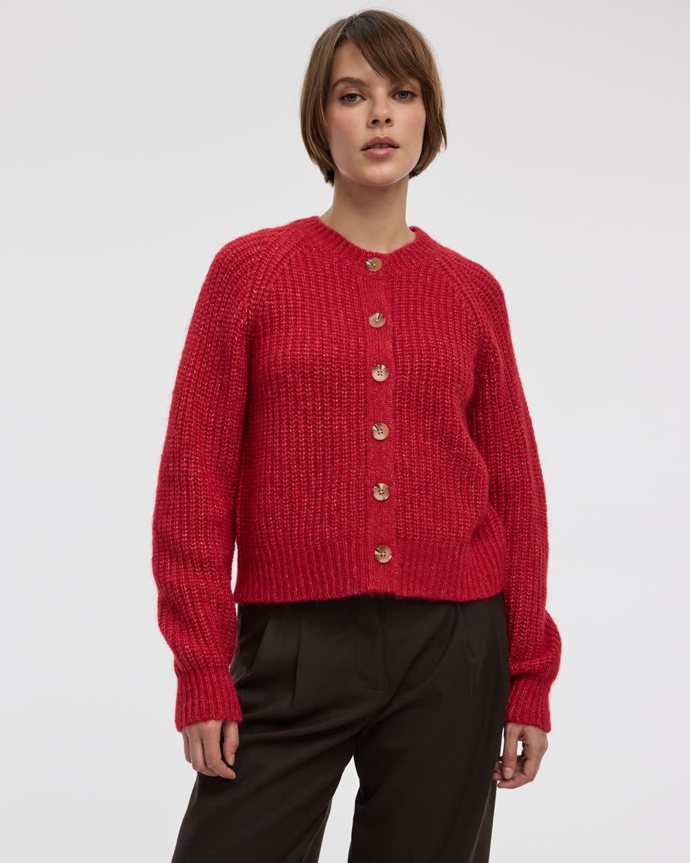 Long-Balloon-Sleeve Crew-Neck Cardigan - Image 5