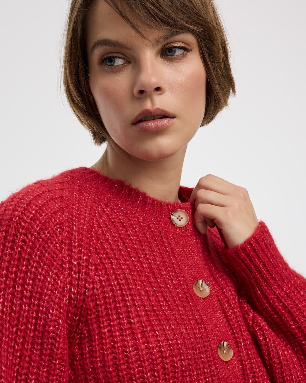 Long-Balloon-Sleeve Crew-Neck Cardigan - Image 7