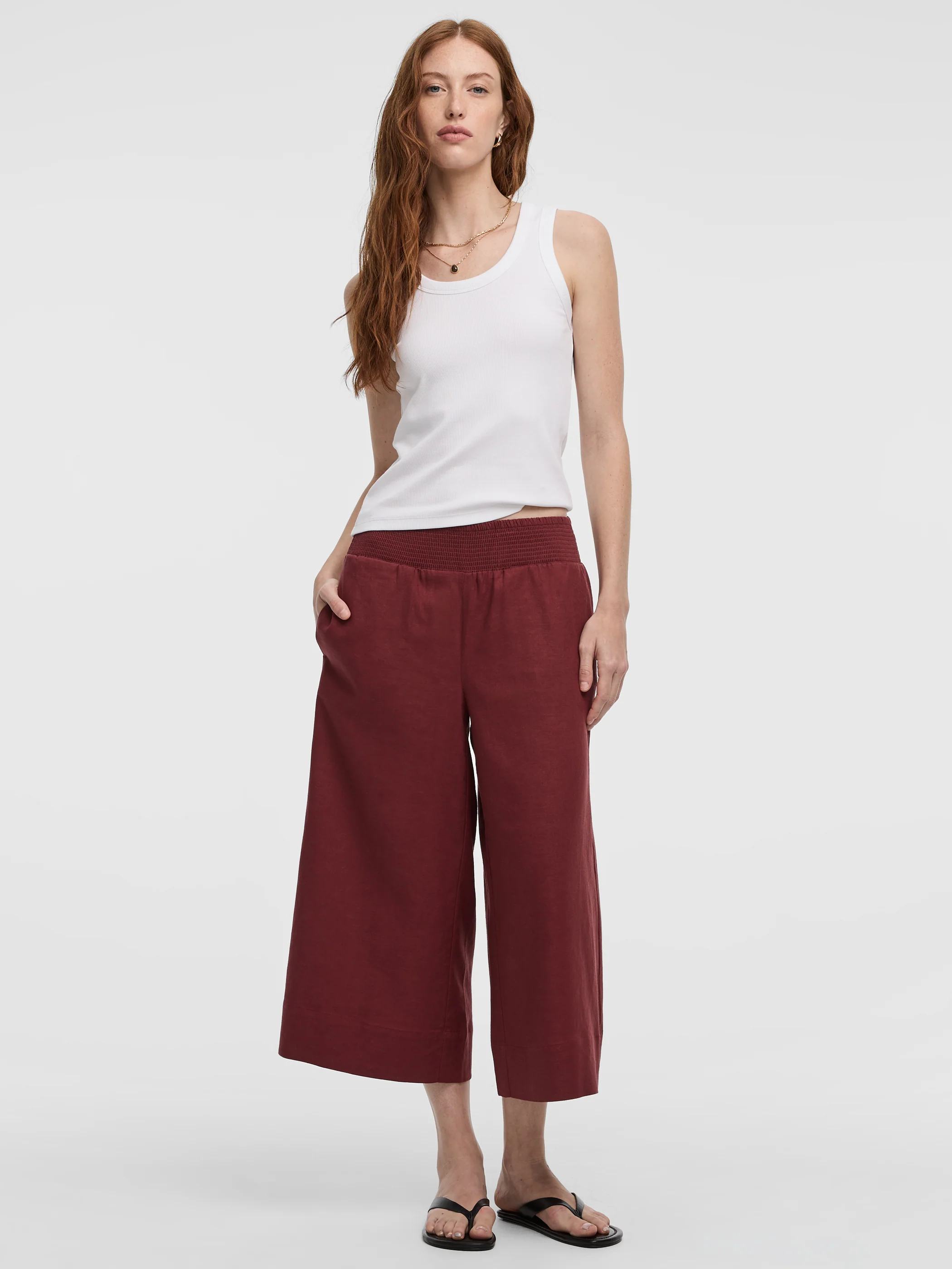 Cropped Wide-Leg Linen-Blend Pant - Image 31