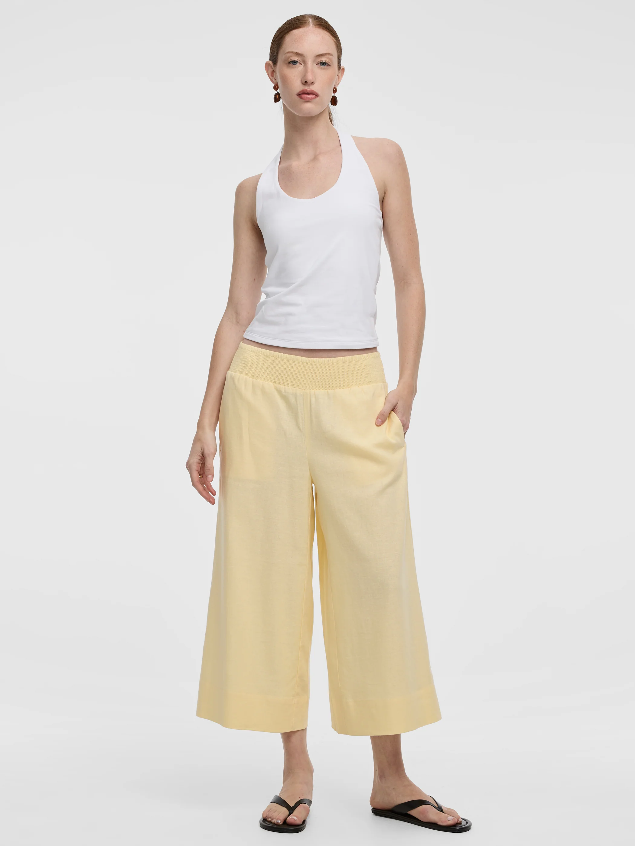 Cropped Wide-Leg Linen-Blend Pant - Image 36