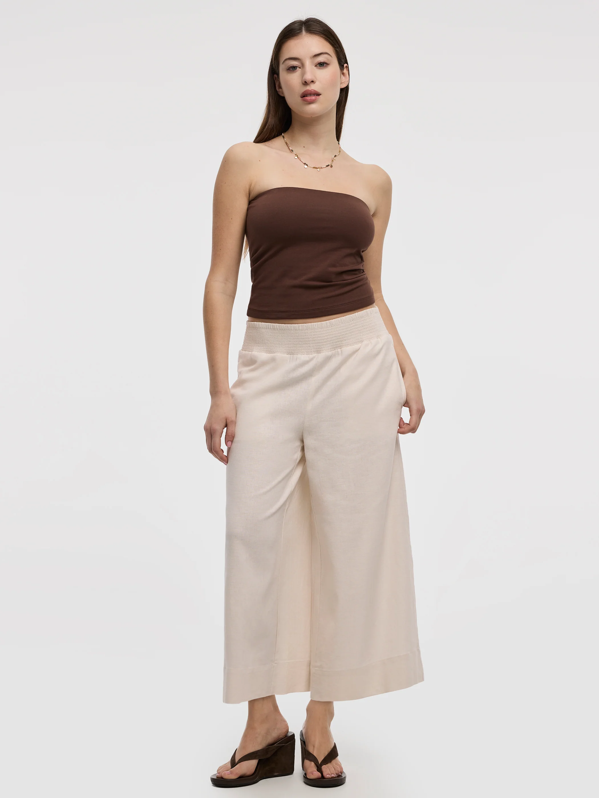 Cropped Wide-Leg Linen-Blend Pant - Image 6