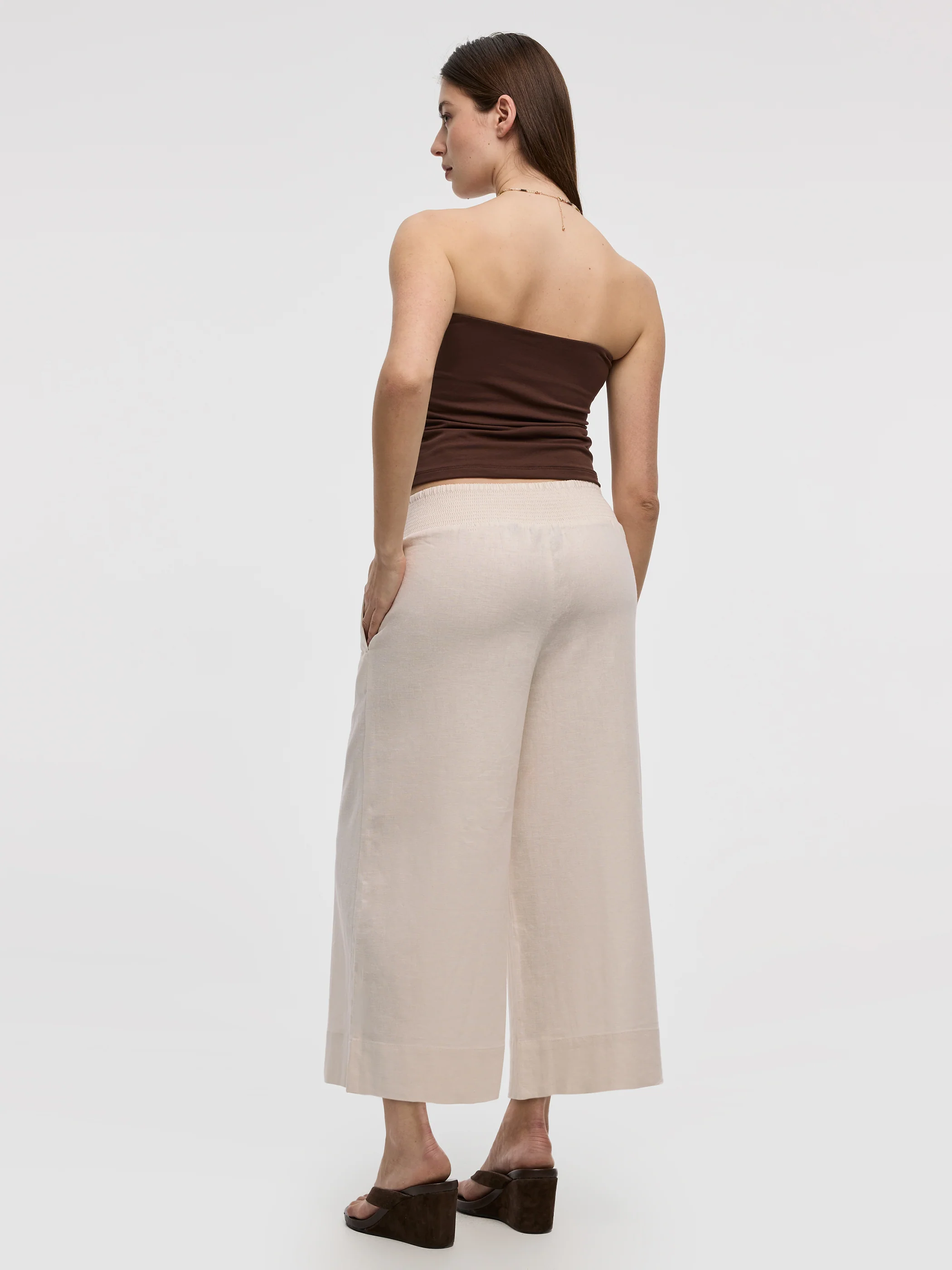 Cropped Wide-Leg Linen-Blend Pant - Image 9