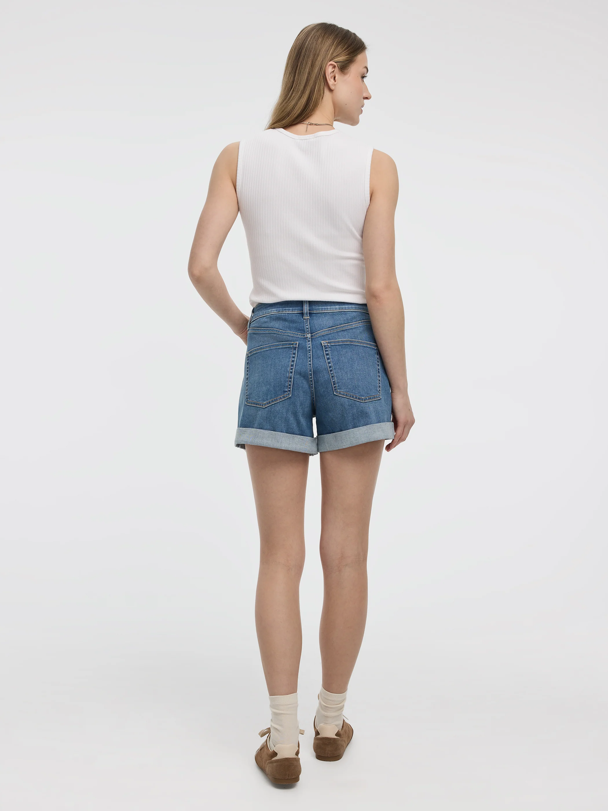 Mid-Rise Denim Shorts with Rolled Hem - Image 11