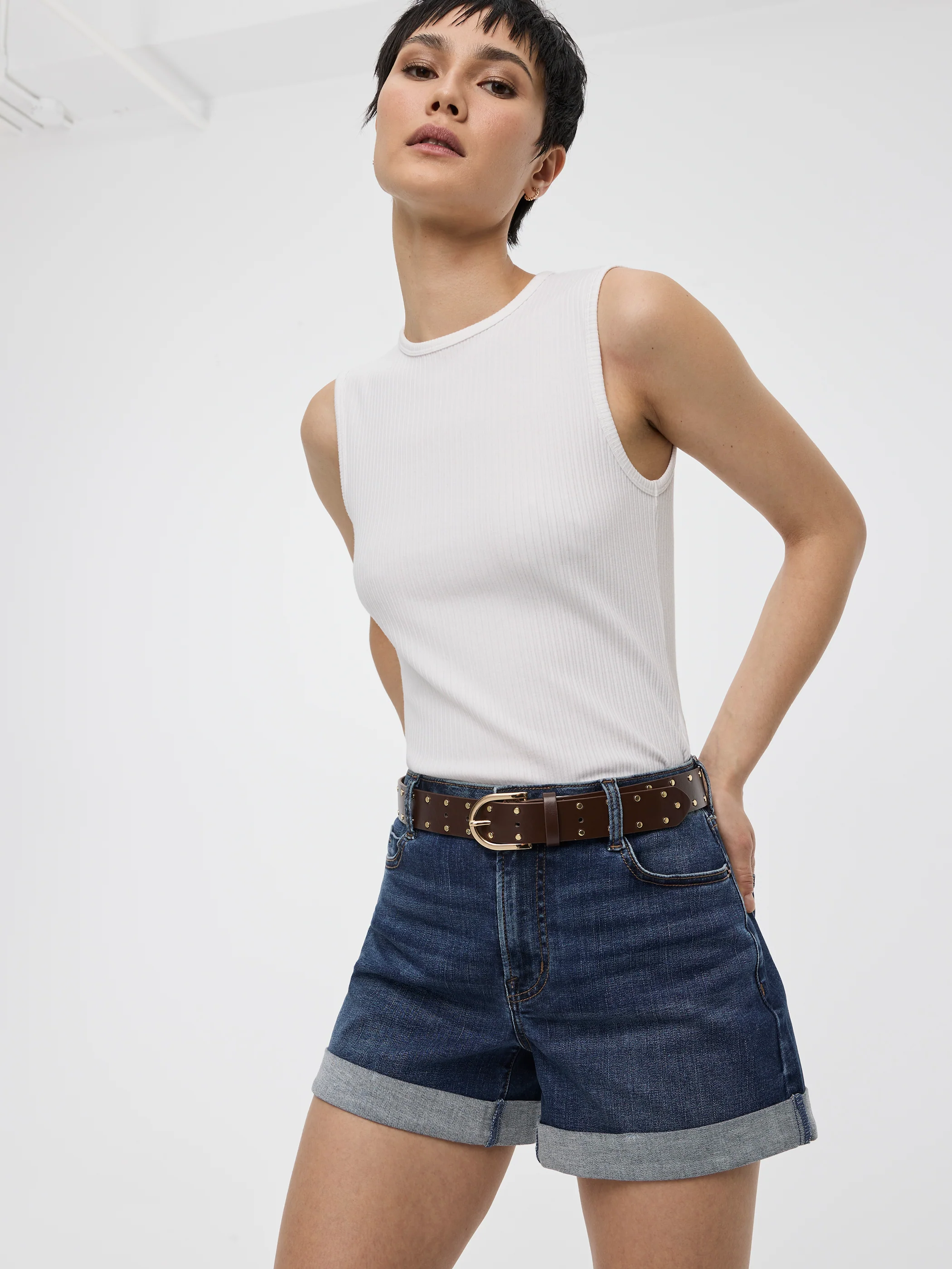 Mid-Rise Denim Shorts with Rolled Hem - Image 16