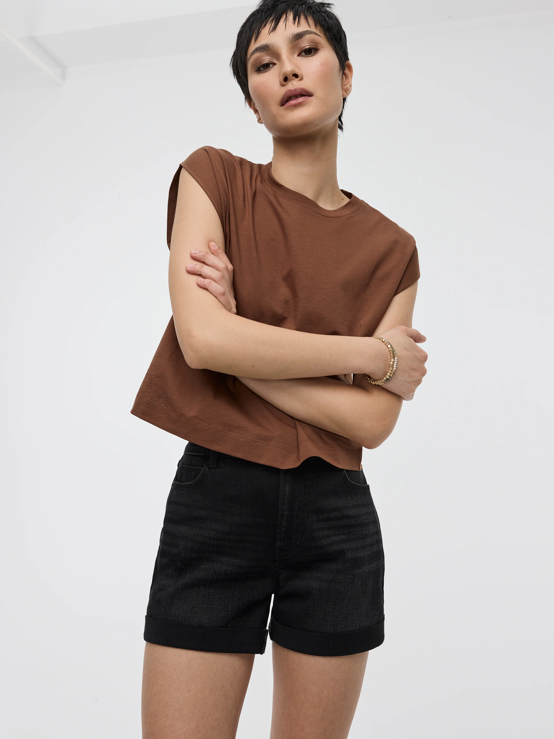 Mid-Rise Denim Shorts with Rolled Hem - Image 4