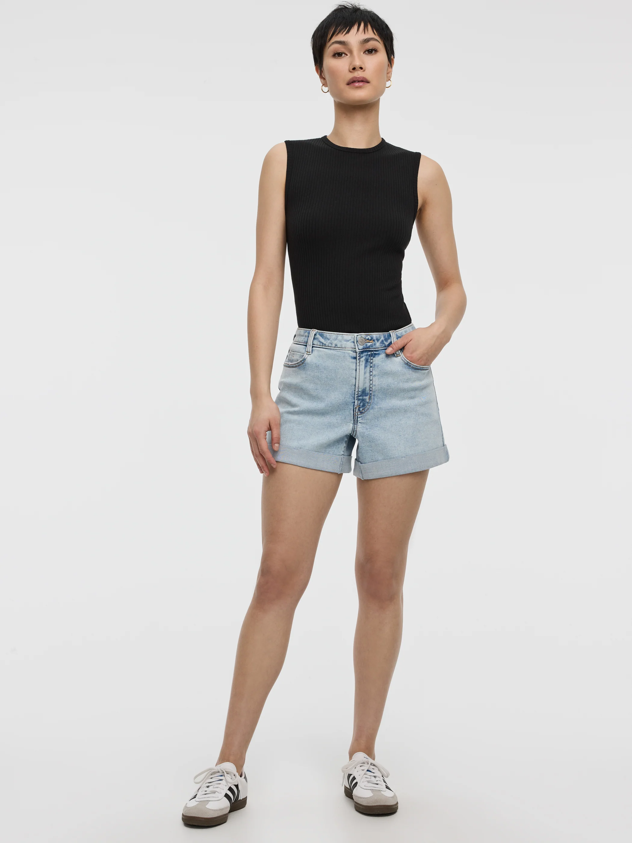 Mid-Rise Denim Shorts with Rolled Hem - Image 5