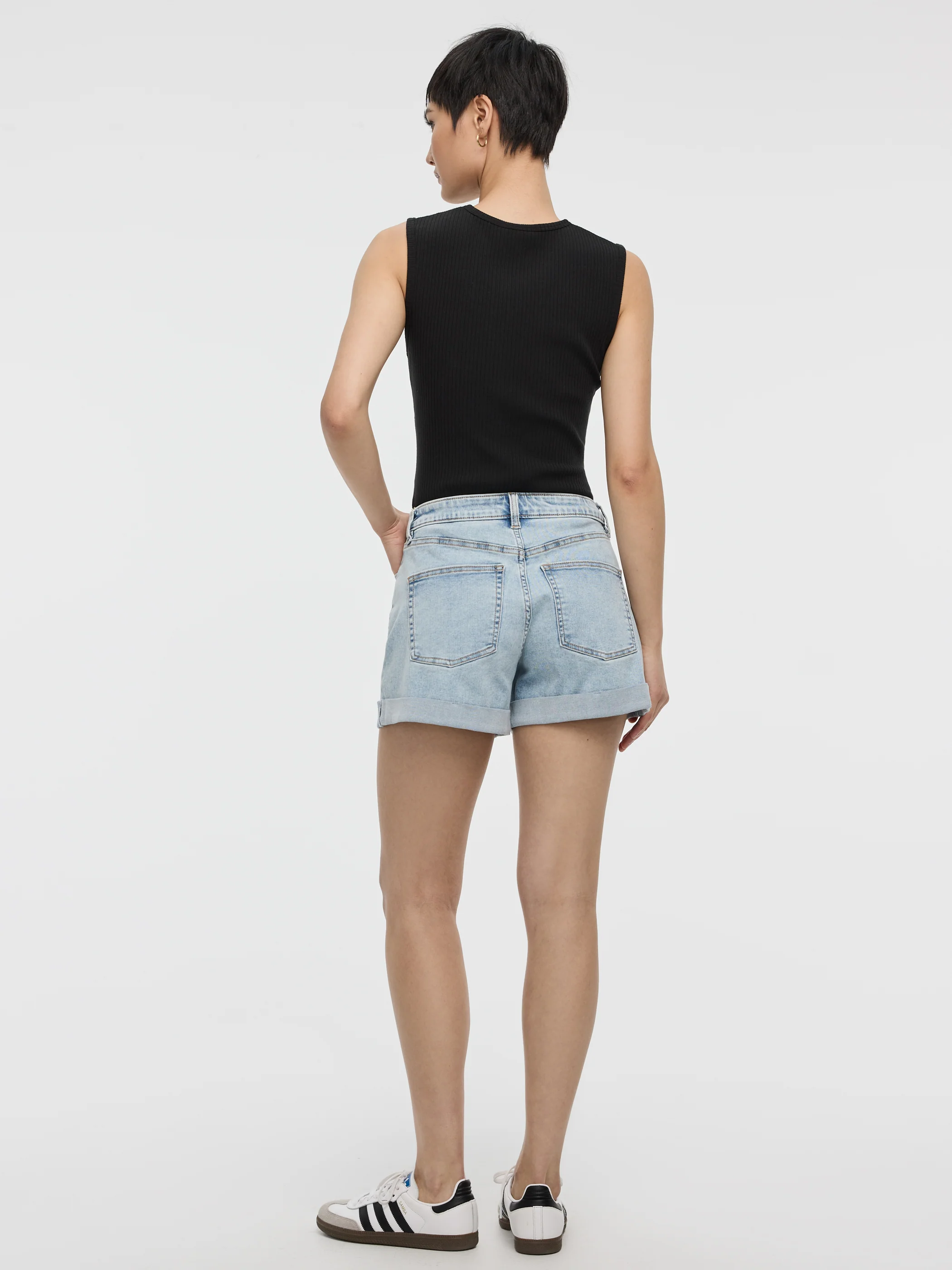 Mid-Rise Denim Shorts with Rolled Hem - Image 7