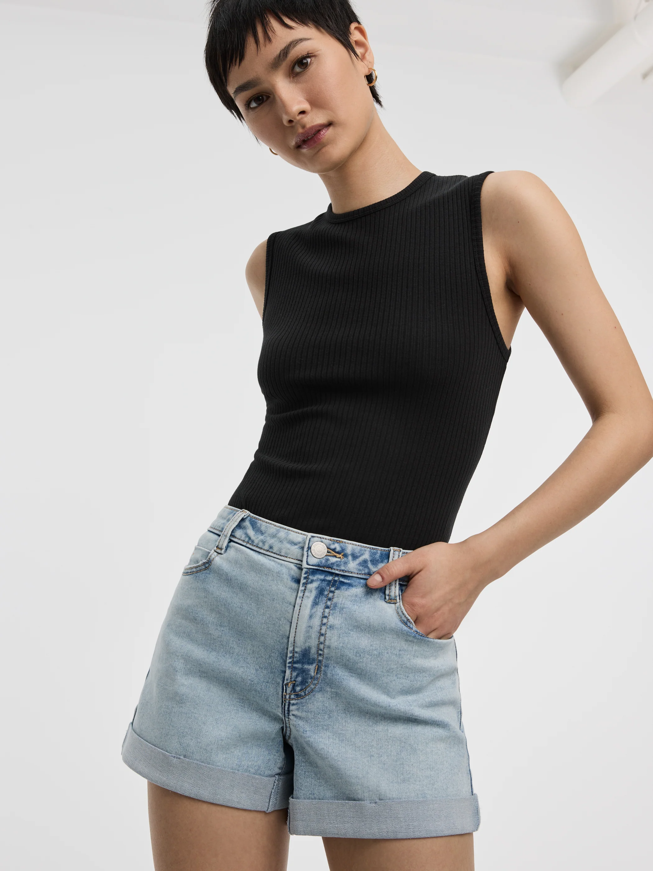 Mid-Rise Denim Shorts with Rolled Hem - Image 8
