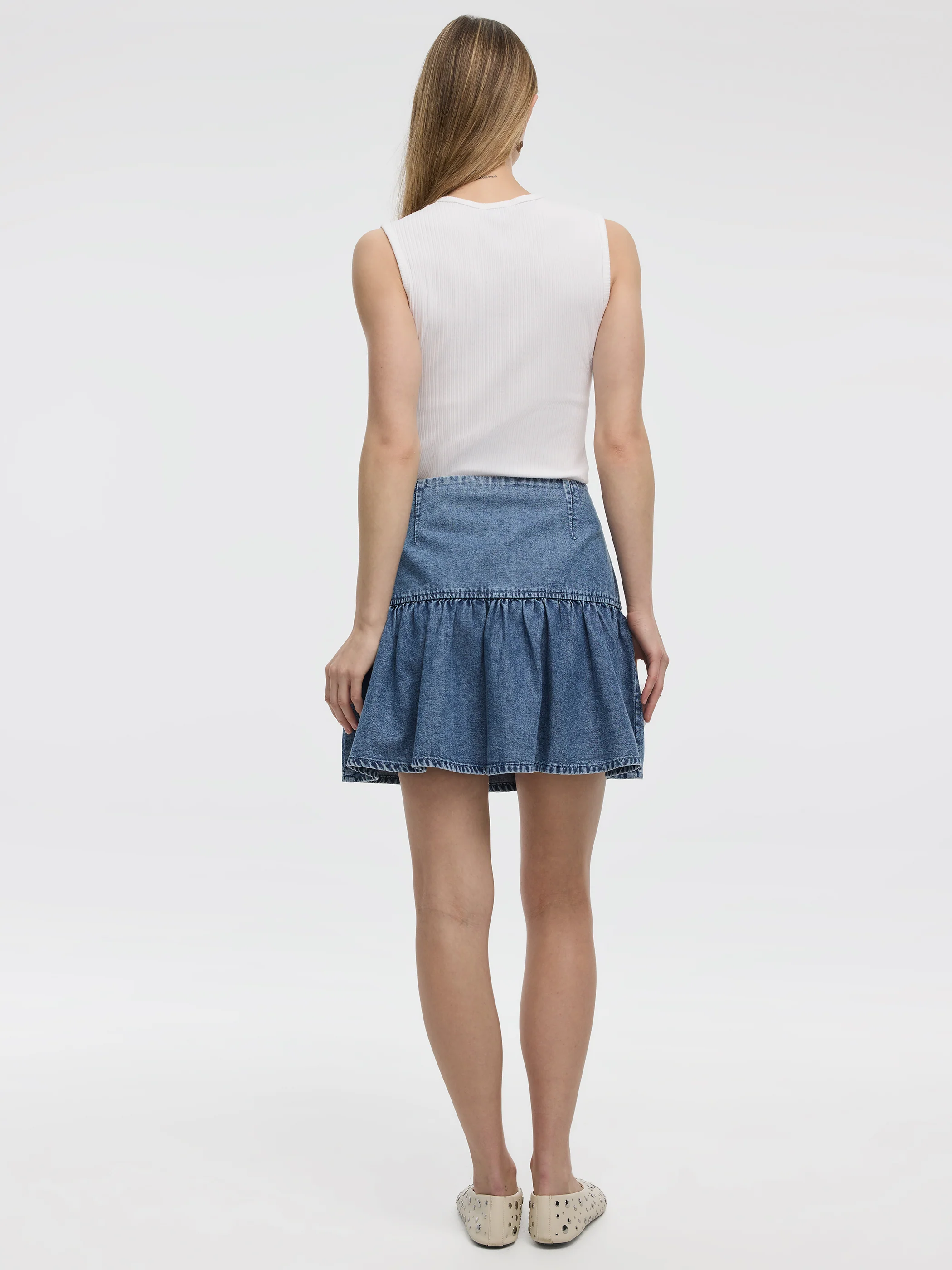 Denim Mini Skirt with Ruffled Hem - Image 3