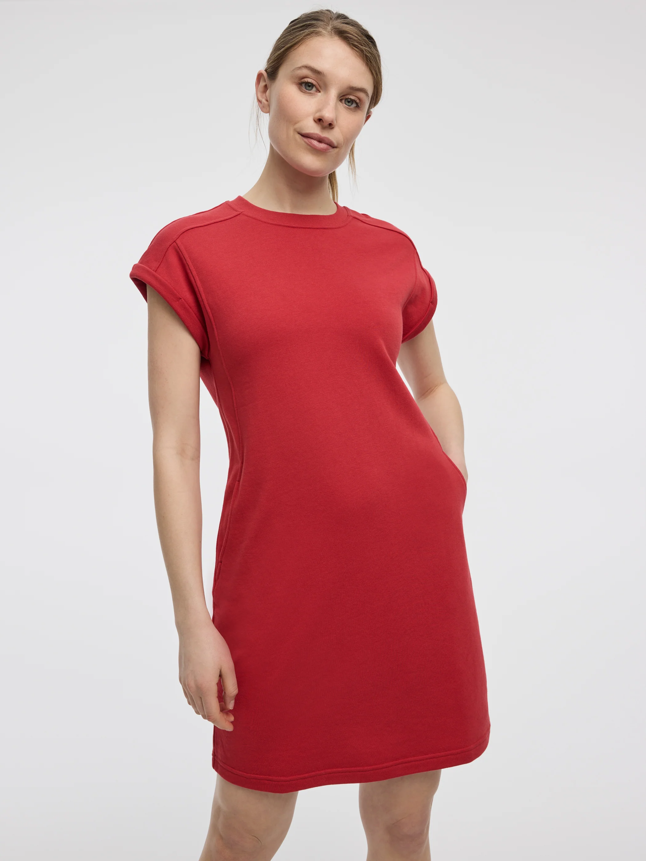 Crew-Neck French Terry Dress with Pockets - Image 4