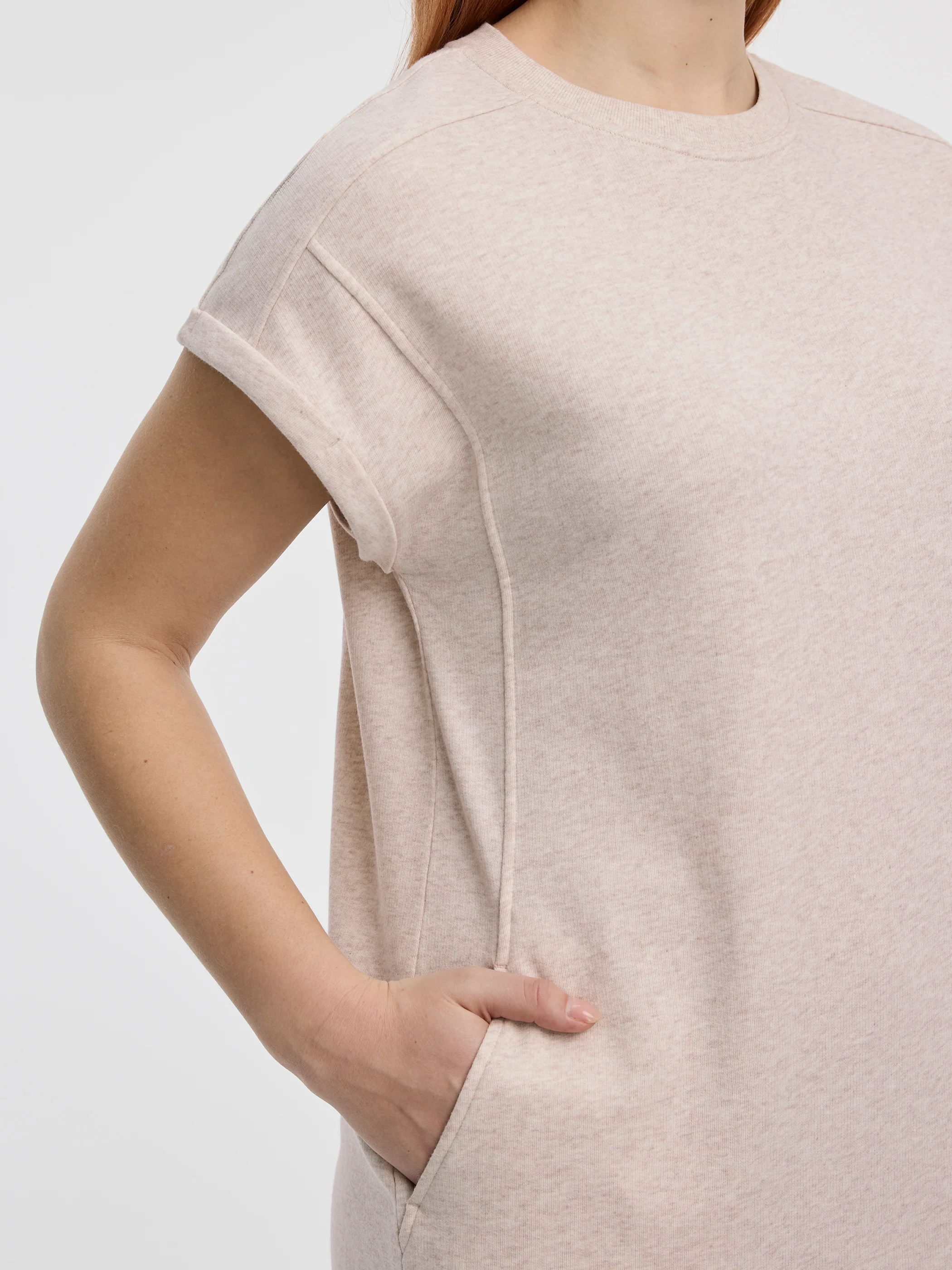 Crew-Neck French Terry Dress with Pockets - Image 6