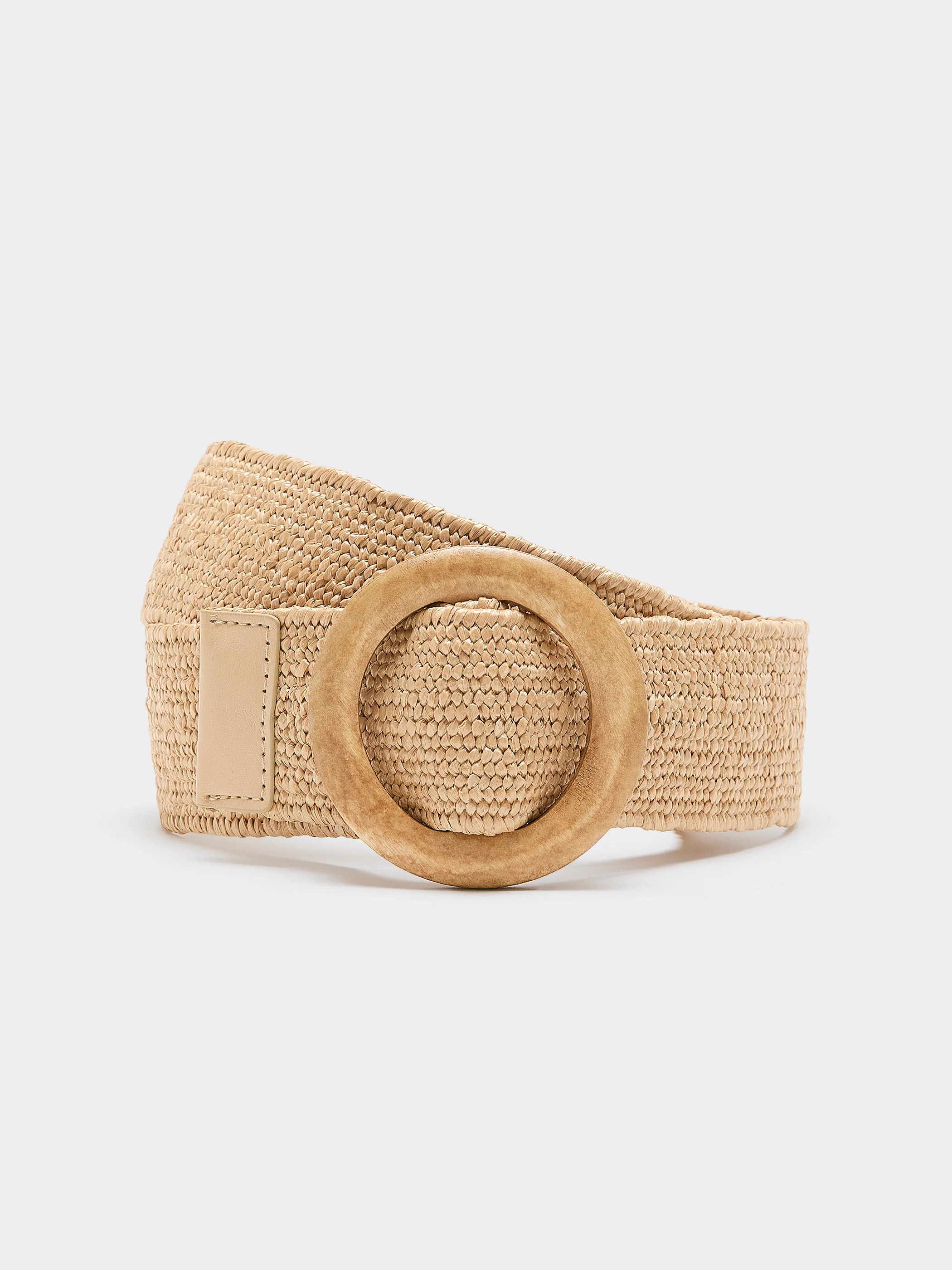 Elastic Straw Belt with Round Wooden Buckle - Image 4