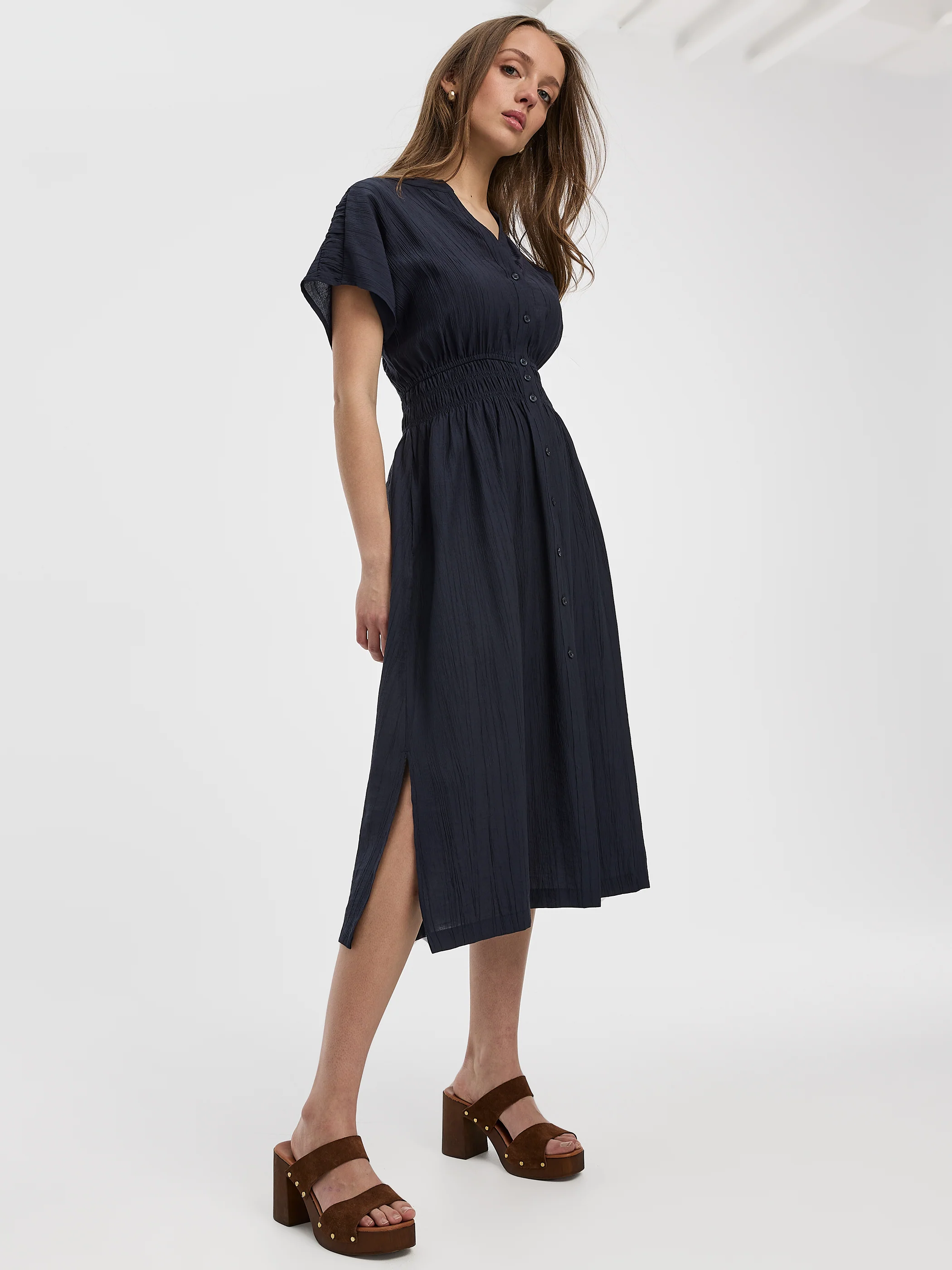 Elbow-Sleeve Midi Shirtdress - Image 4