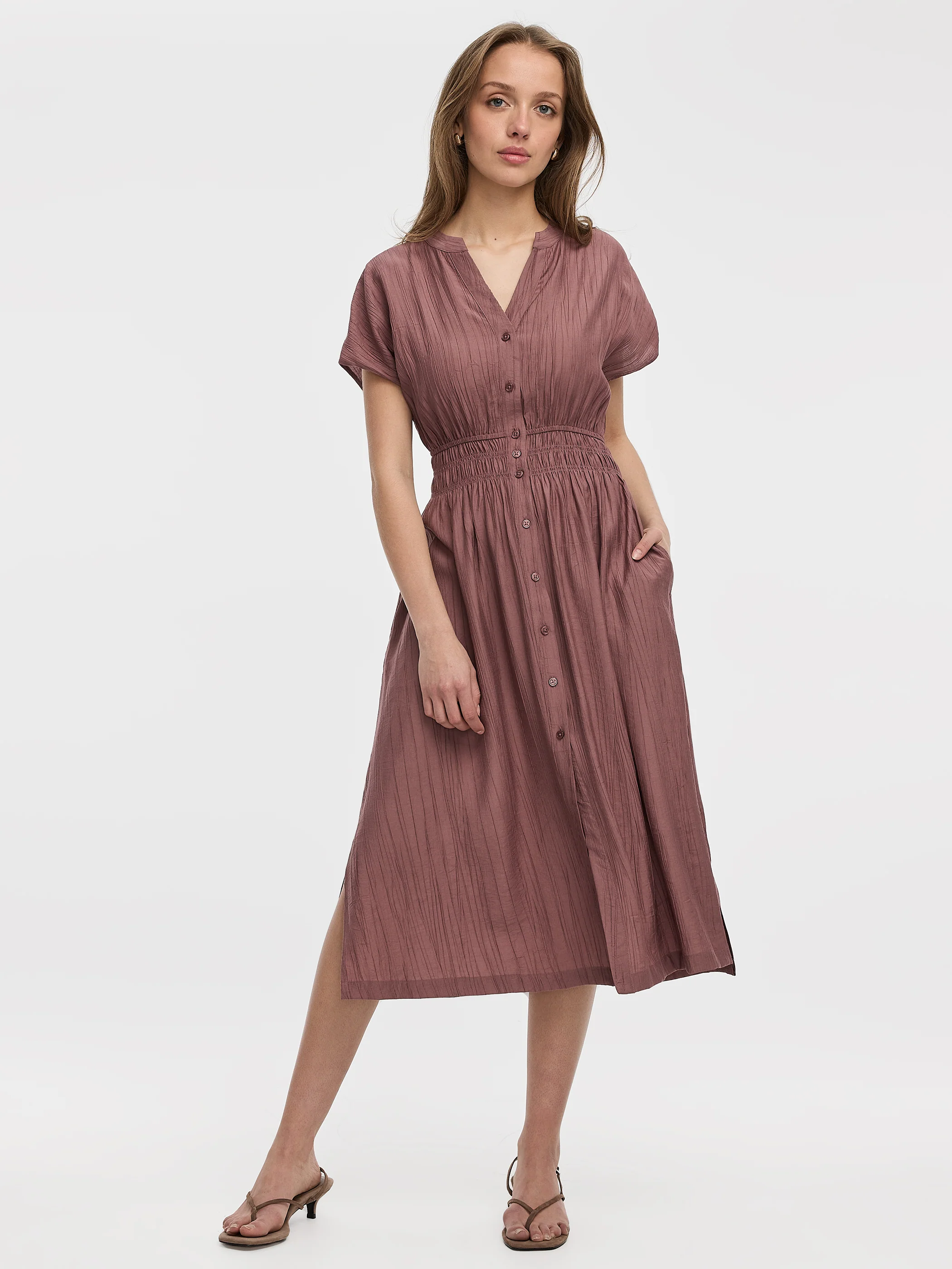 Elbow-Sleeve Midi Shirtdress - Image 5