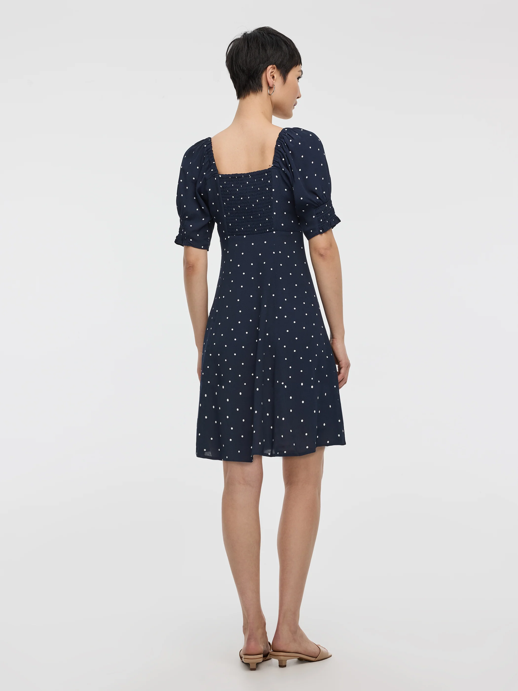 Short-Puffy-Sleeve Empire-Cut Dress with Sweetheart Neckline - Image 3
