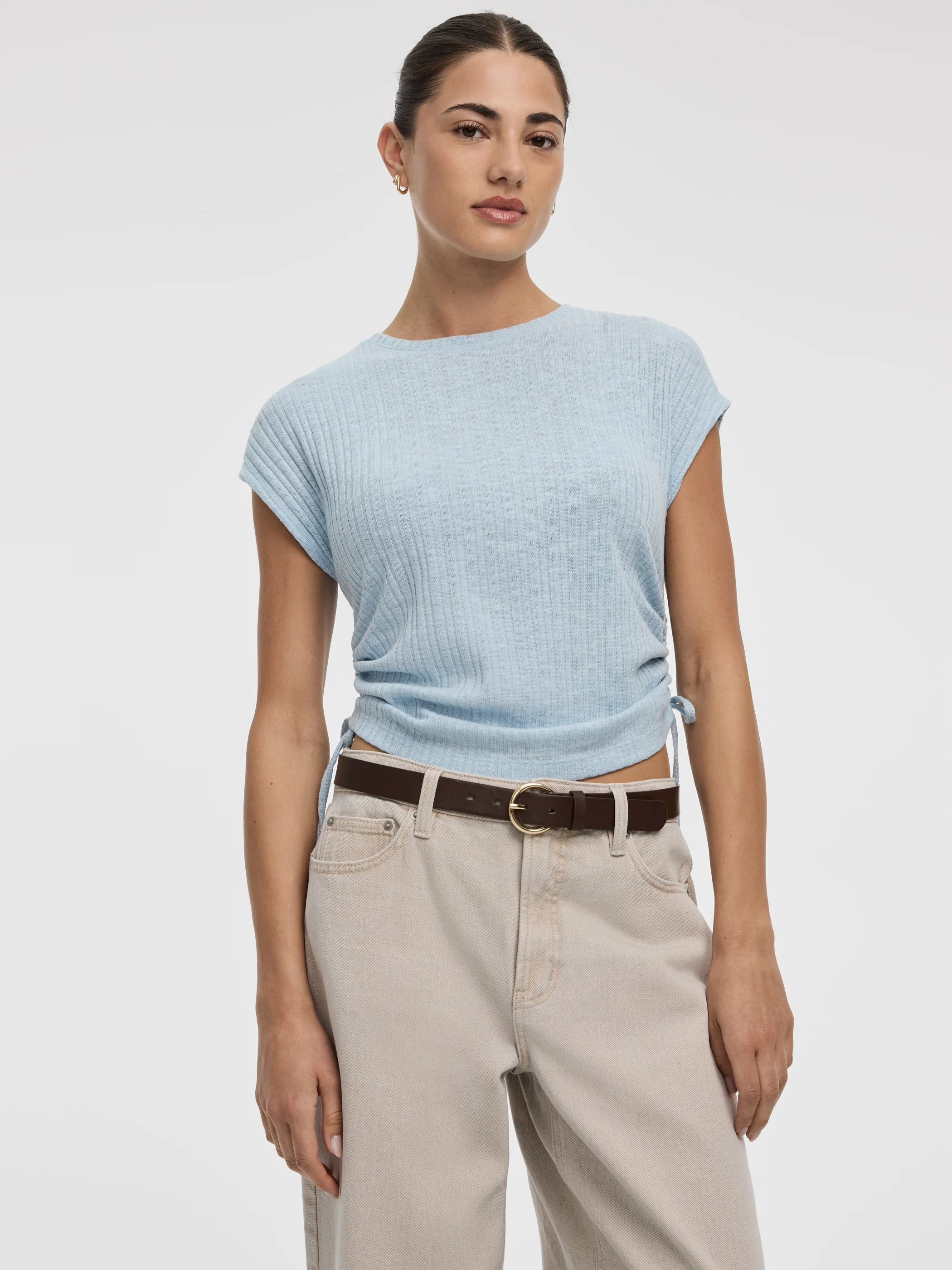 Extended-Sleeve Shirred Tee with Drawstrings - Image 13