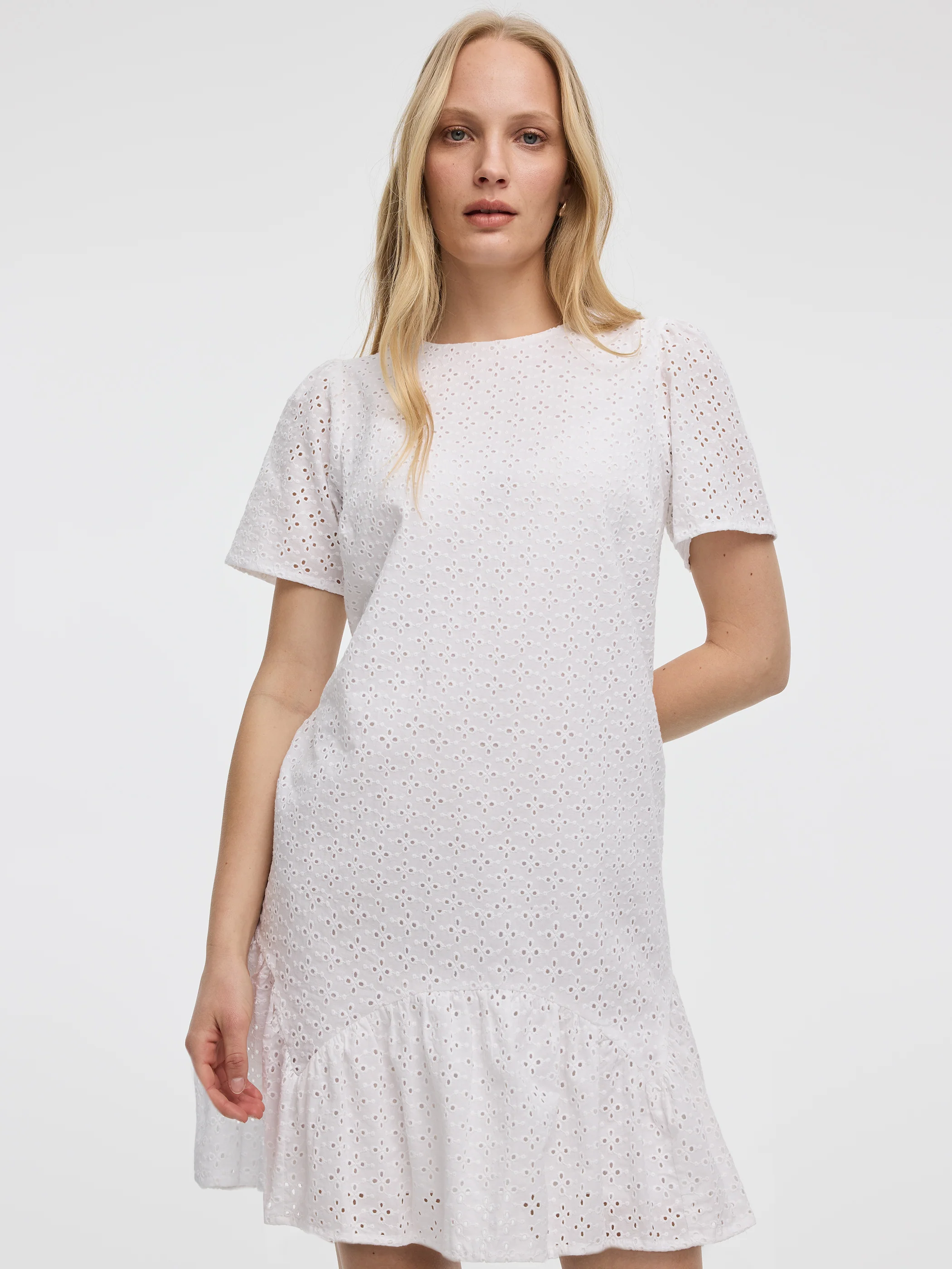 Short-Sleeve Crew-Neck Eyelet Dress - Image 4