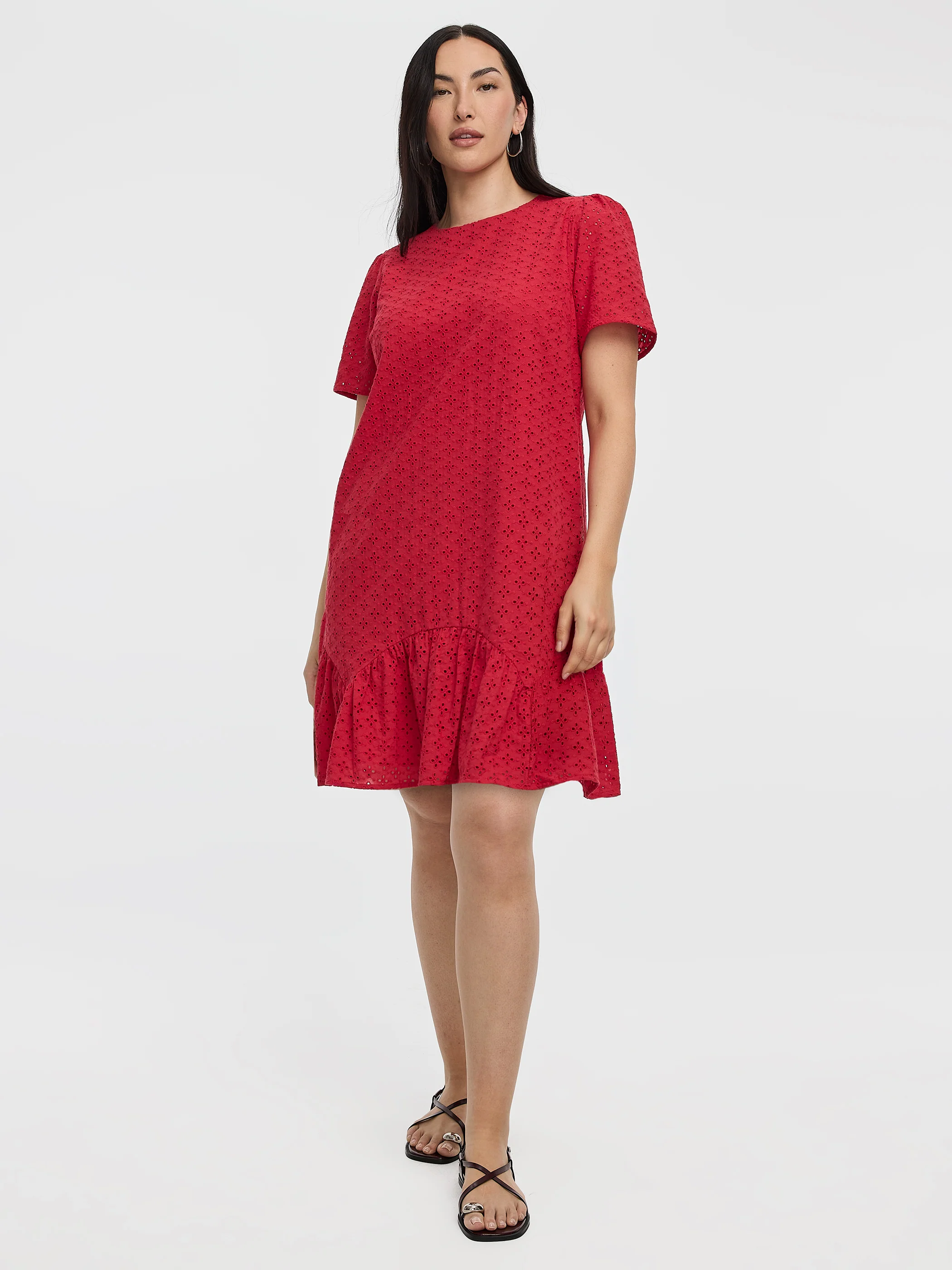 Short-Sleeve Crew-Neck Eyelet Dress - Image 5