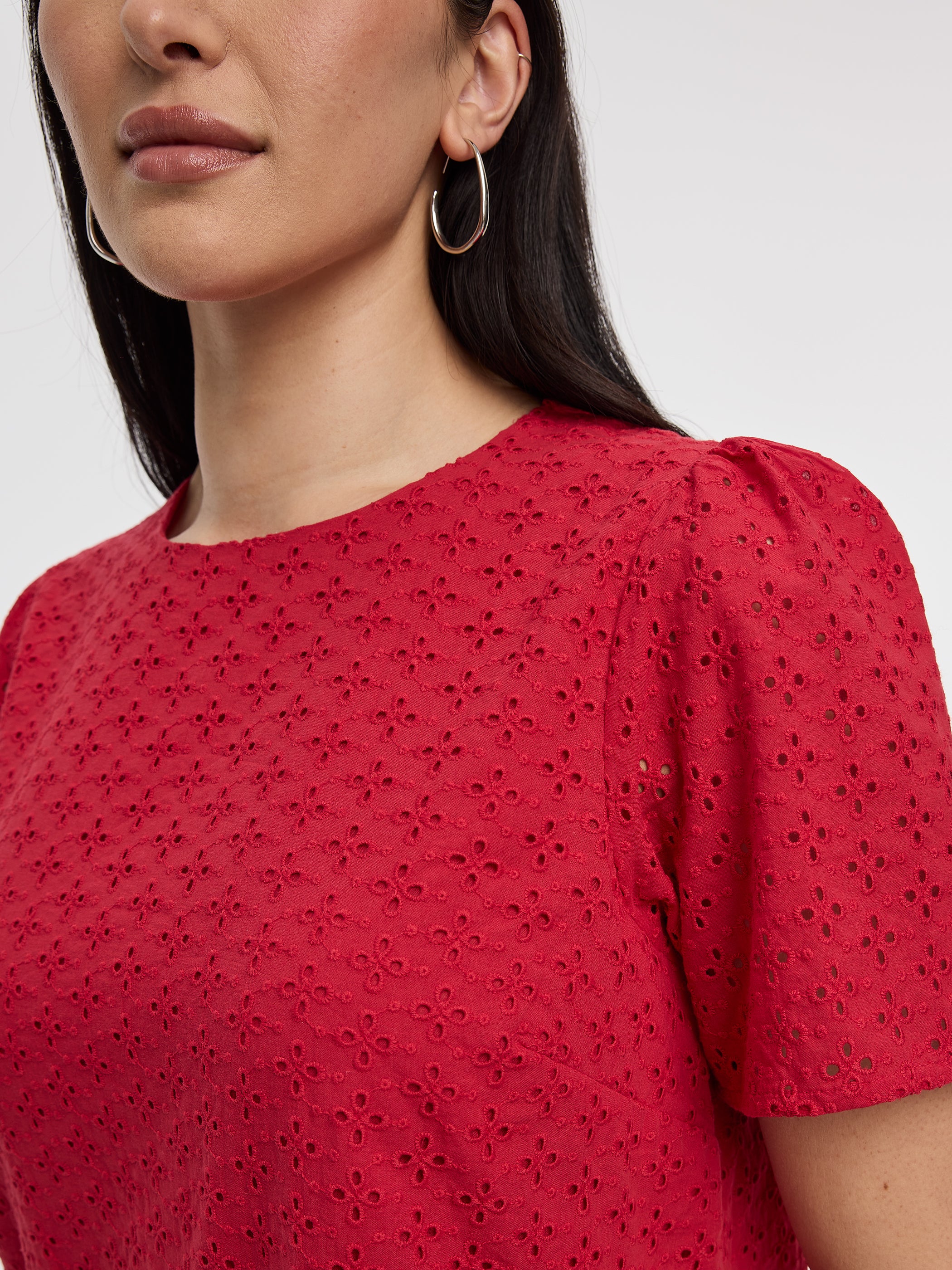 Short-Sleeve Crew-Neck Eyelet Dress - Image 6