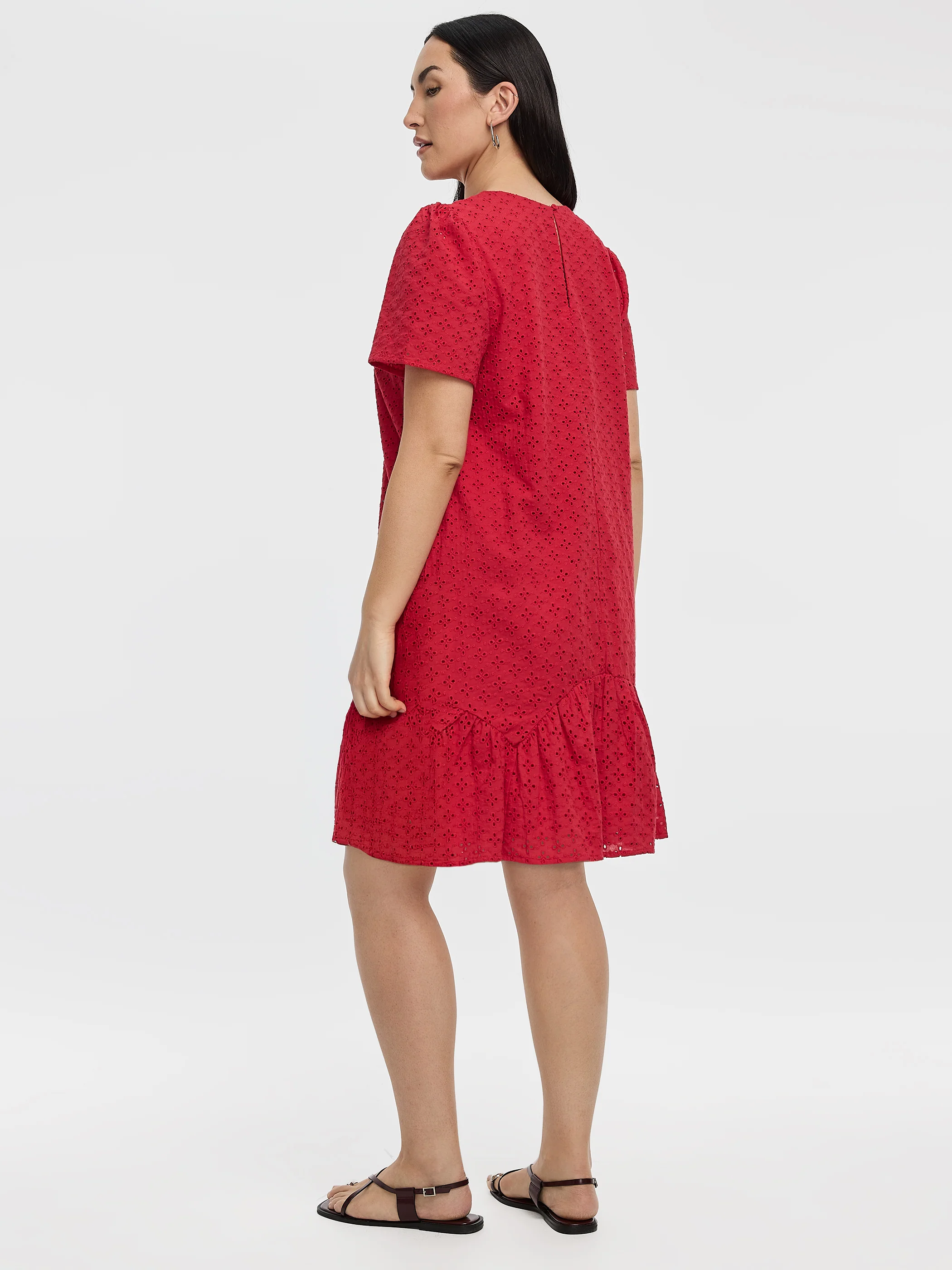 Short-Sleeve Crew-Neck Eyelet Dress - Image 7