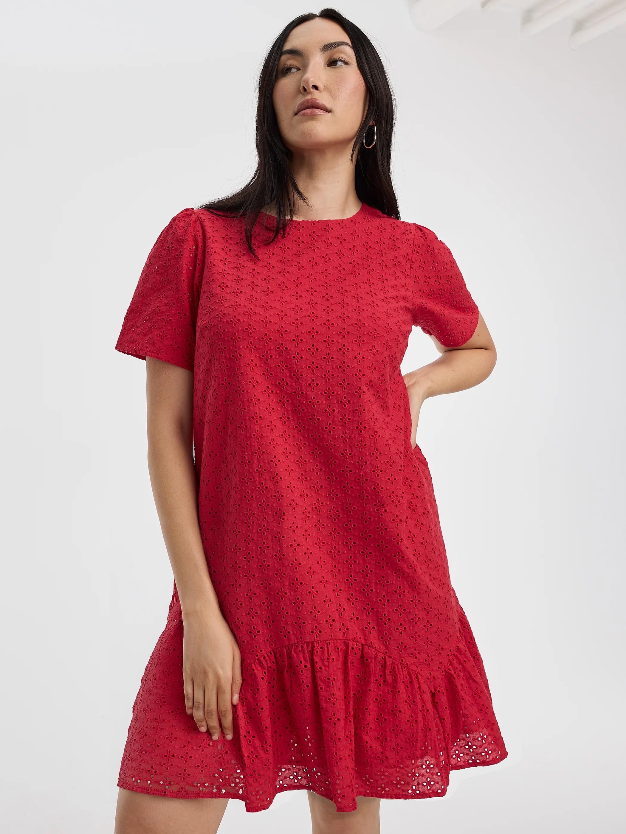 Short-Sleeve Crew-Neck Eyelet Dress - Image 8