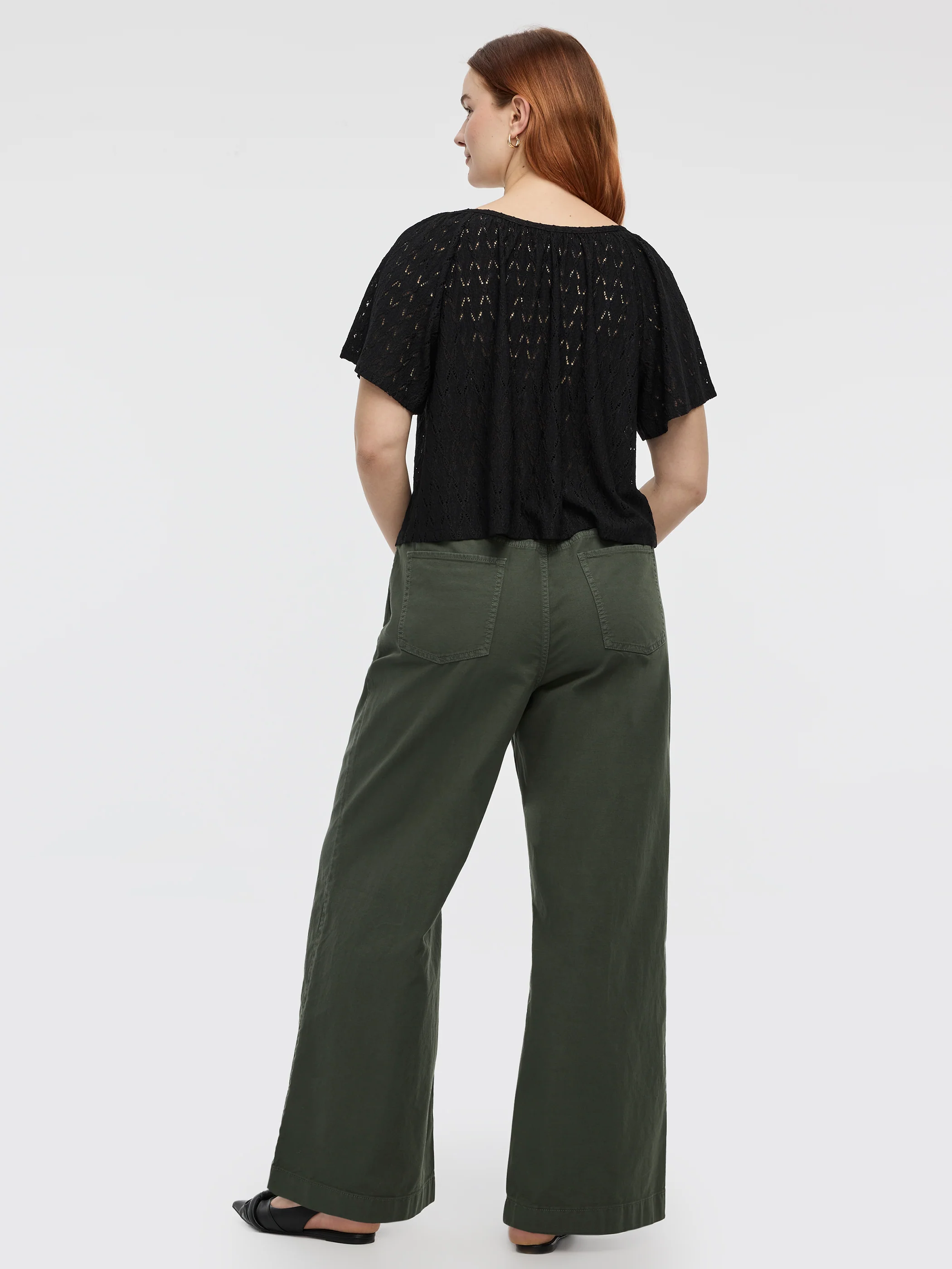 Short-Flutter-Sleeve V-Neck Buttoned-Down Blouse - Image 3