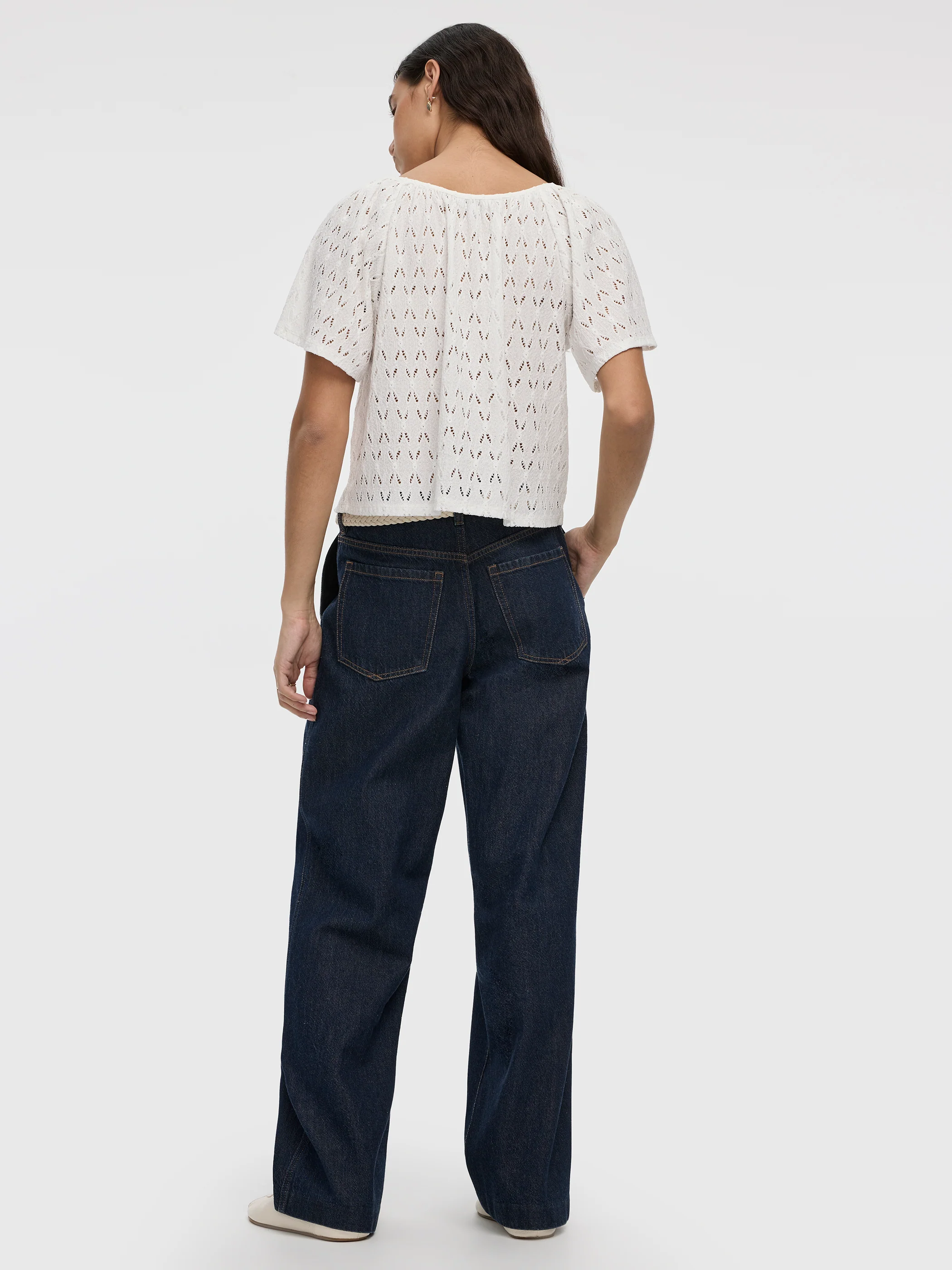 Short-Flutter-Sleeve V-Neck Buttoned-Down Blouse - Image 7