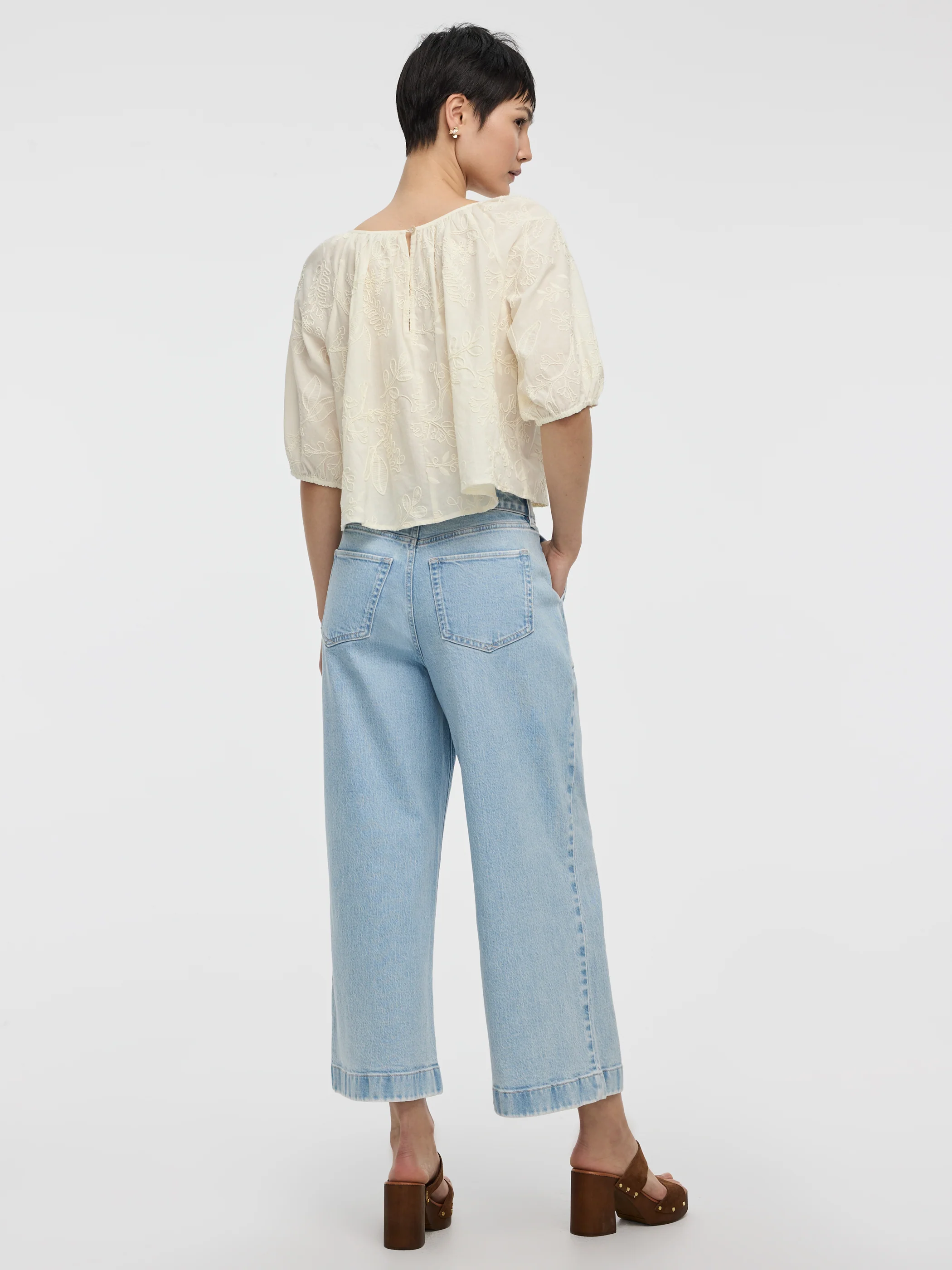 Elbow-Sleeve Scoop-Neck Eyelet Blouse - Image 3