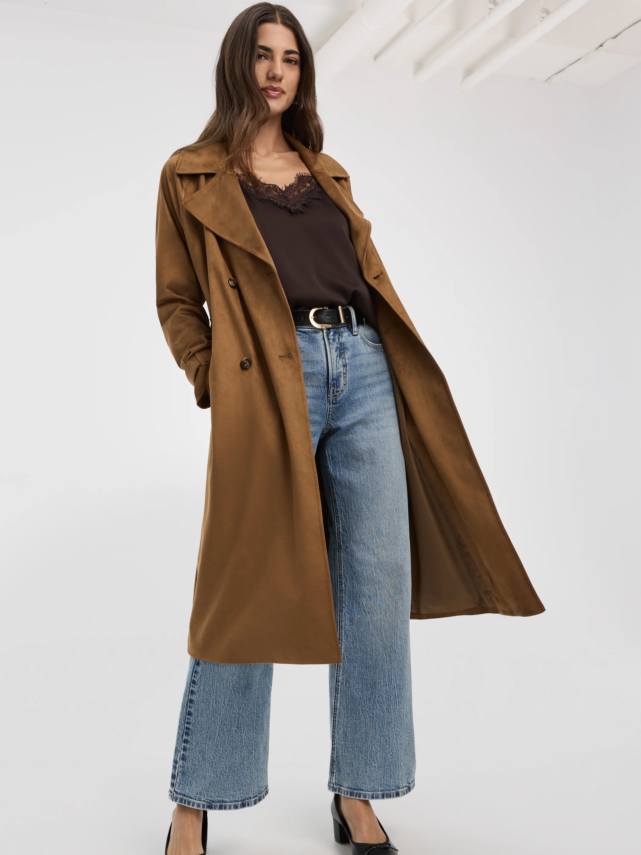 Faux Suede Trench Coat - Image 4