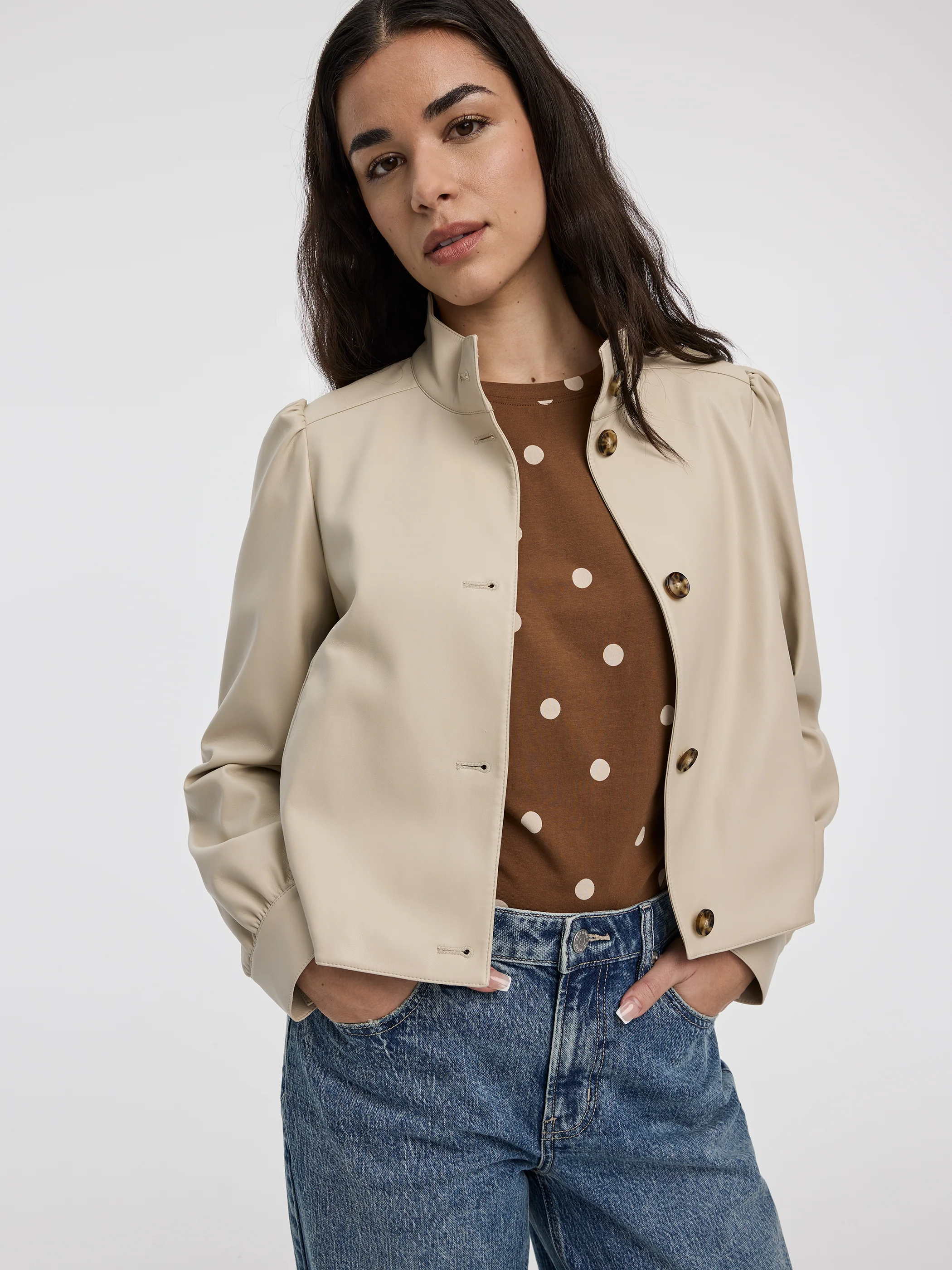 Cropped Faux Leather Jacket - Image 4