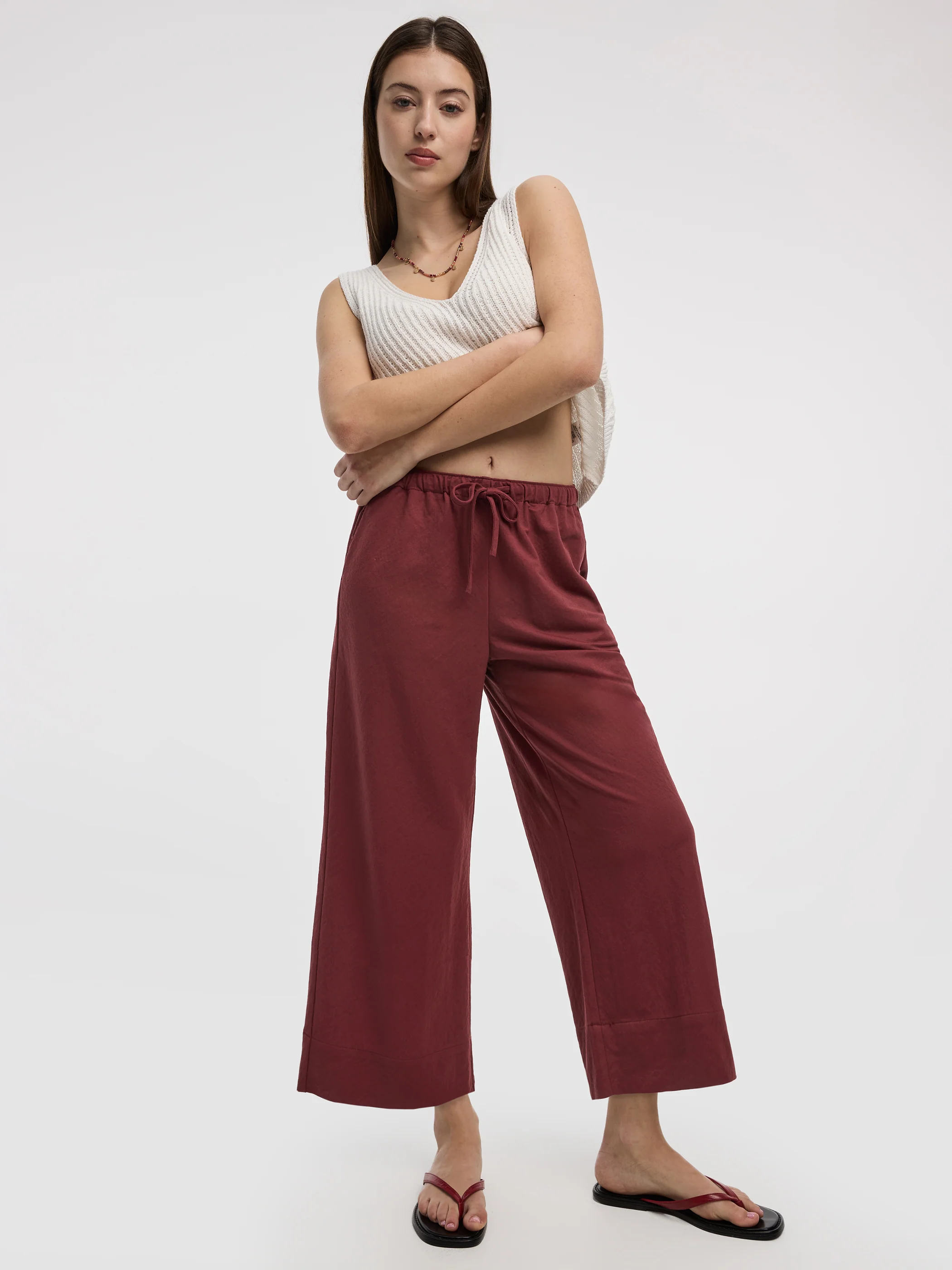 Wide-Leg Cropped Piqué Pant - Image 35