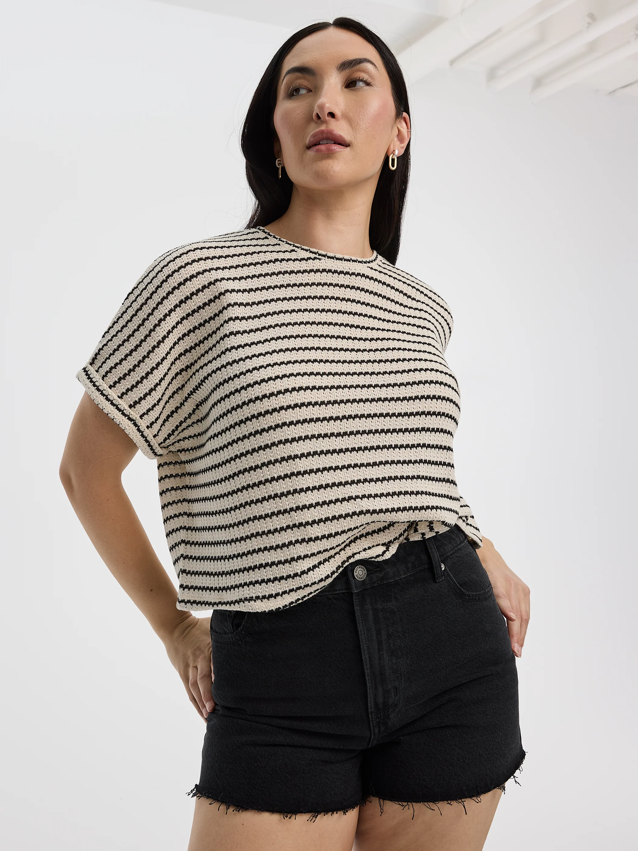 Striped Short-Dolman-Sleeve Crew-Neck Tee - Image 4